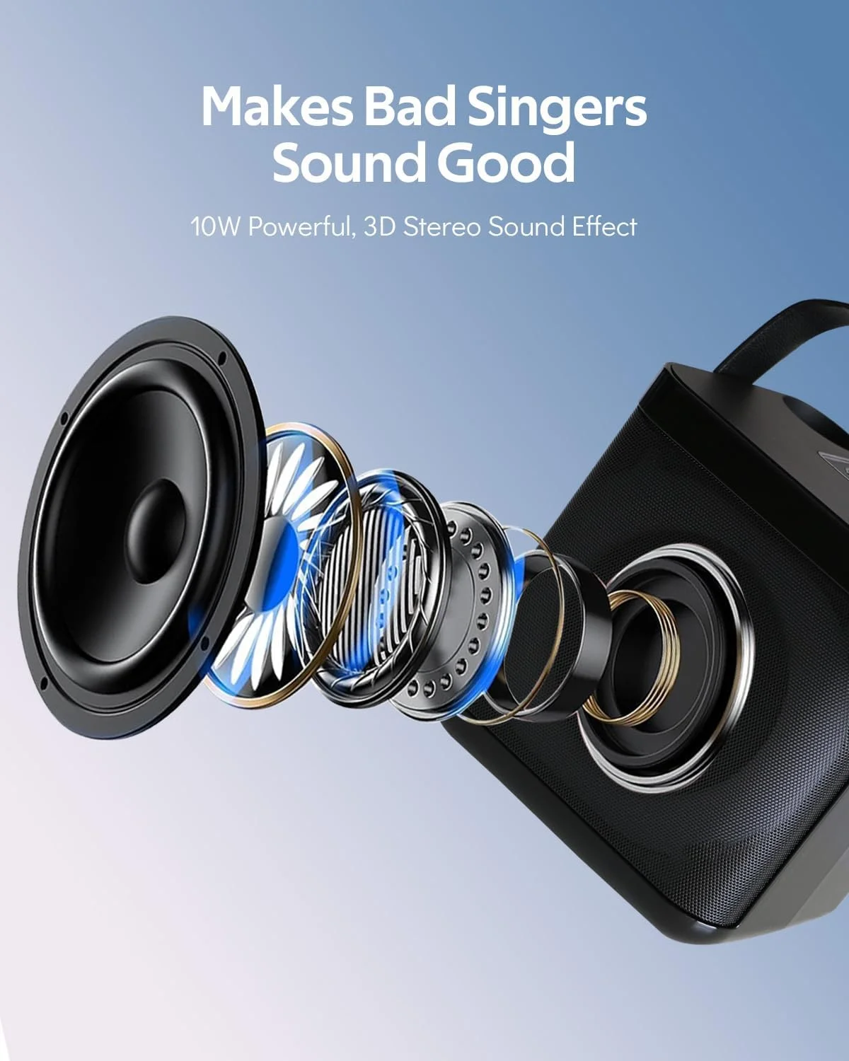 دستگاه کارائوکه برای بزرگسالان و کودکان با 2 میکروفون بی سیم UHF، بلندگوی بلوتوث قابل حمل، سیستم بلندگوی PA با چراغ های مهمانی LED برای خانه، مهمانی، پیک نیک، ماشین، فضای باز