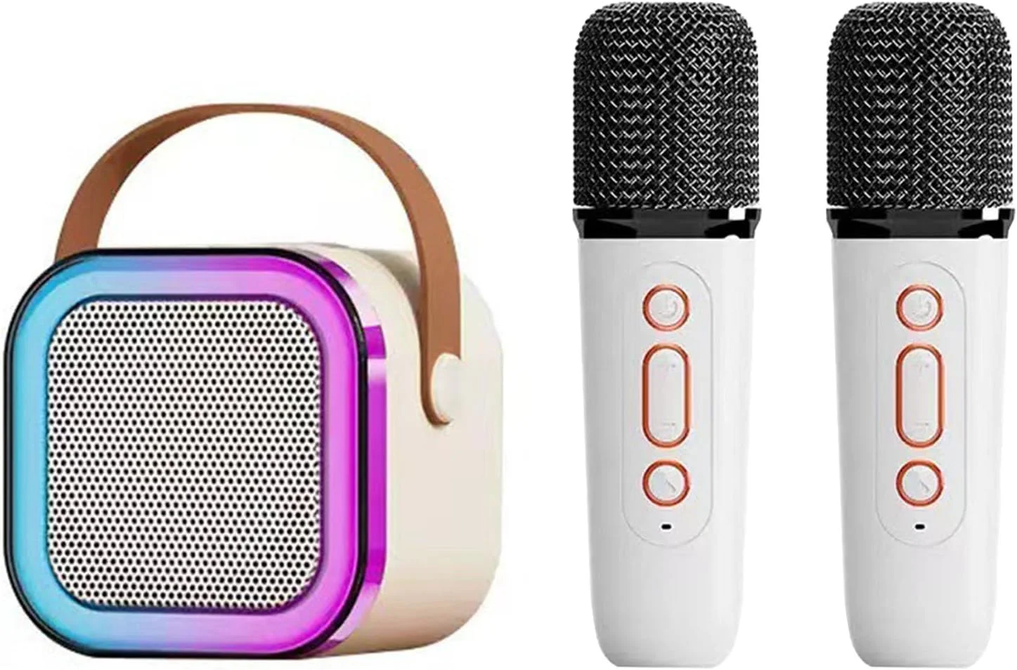 اسپیکر ماشین کارائوکه کوچک با میکروفون بی سیم، جلوه های نوری، سیستم قابل حمل با باتری برای مهمانی های خانگی (aqxreightmxn4seq0v5-13)