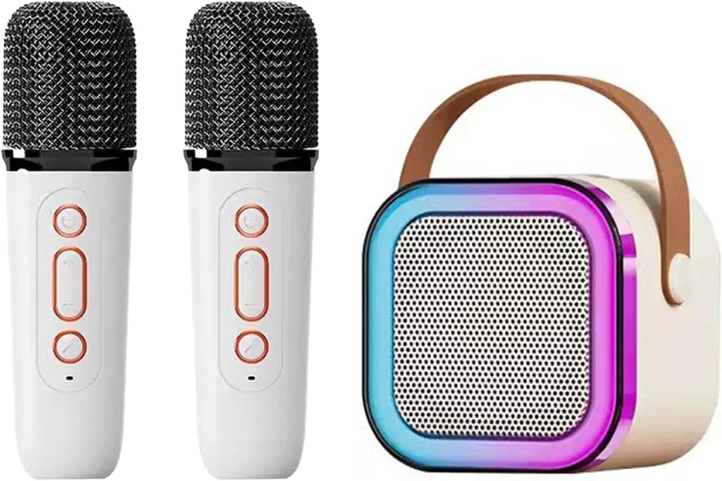 اسپیکر ماشین کارائوکه کوچک با میکروفون بی سیم، جلوه های نوری، سیستم قابل حمل با باتری برای مهمانی های خانگی (aqxreightmxn4seq0v5-13)