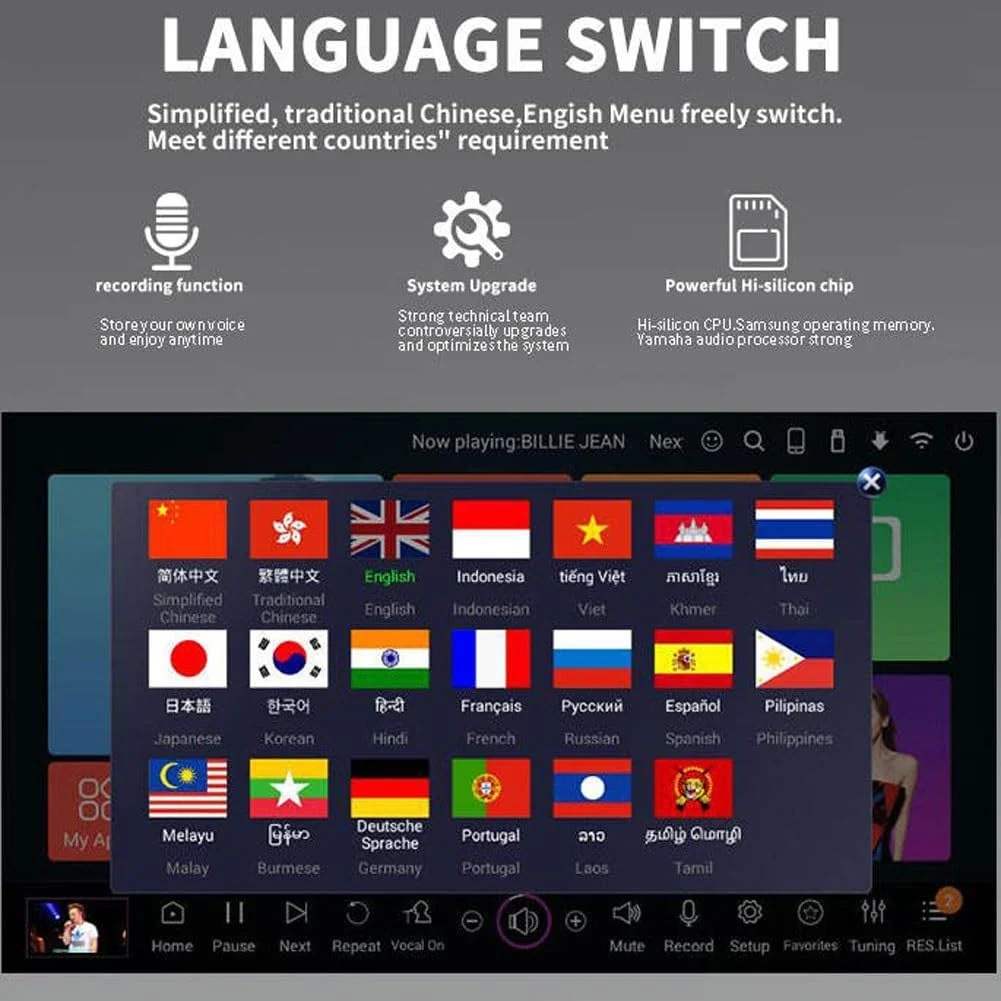 دستگاه کارائوکه با صفحه لمسی 18.5 اینچی، دستگاه پخش KTV رومیزی با میکروفون وایرلس و صدا، کنترل صوتی هوشمند AI، پشتیبانی از چندین زبان برای مهمانی خانگی، KTV، DJ، بار (مشکی، 40 هزار)