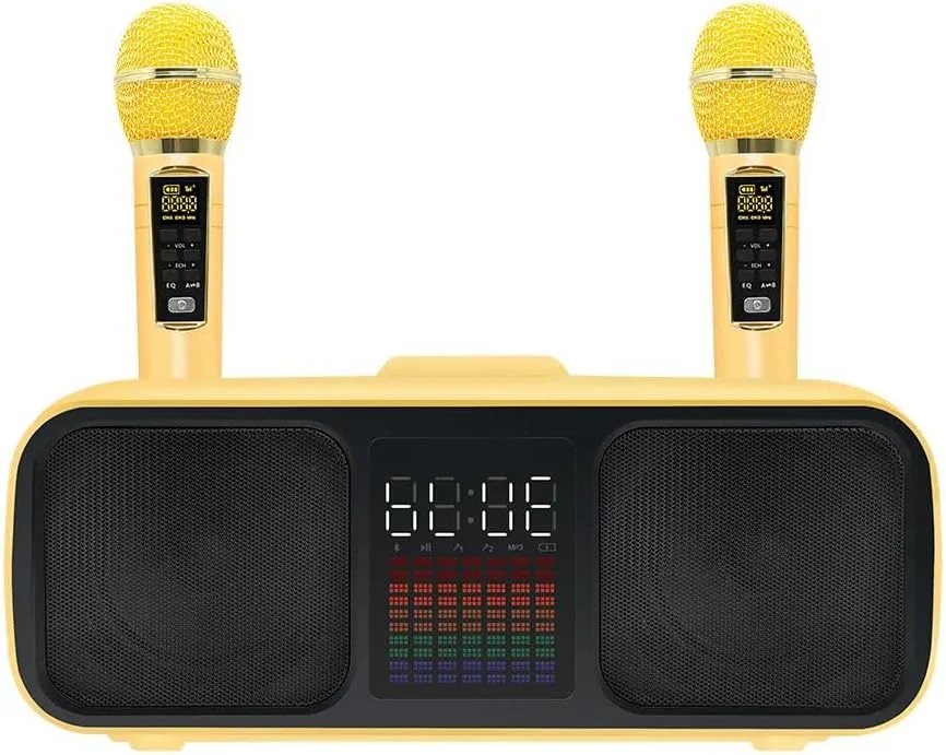 اسپیکر کارائوکه S39 با دو بلندگو و میکروفون های بی سیم، سیستم سرگرمی، طلایی
