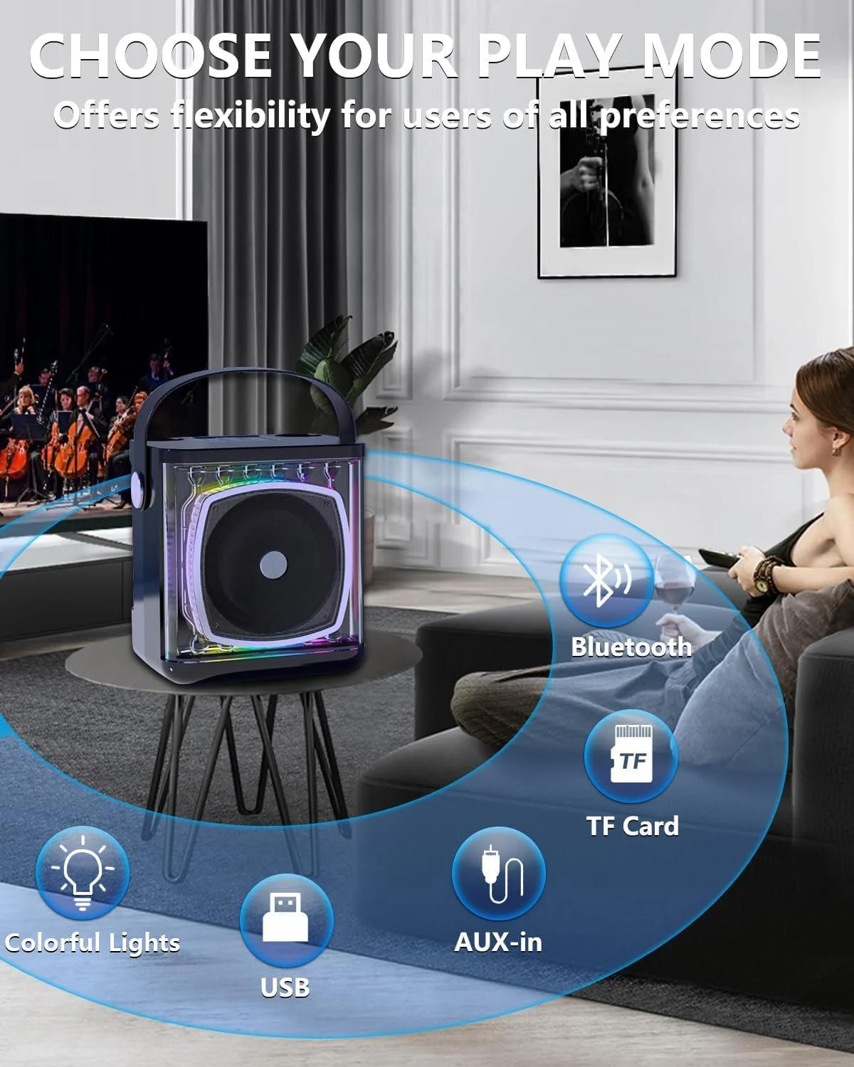 دستگاه کارائوکه قابل حمل با 2 میکروفون بی سیم برای خانه، مهمانی، سیستم بلندگوی کارائوکه بلوتوث با چراغ های LED پویا، پشتیبانی از TF/USB/AUX