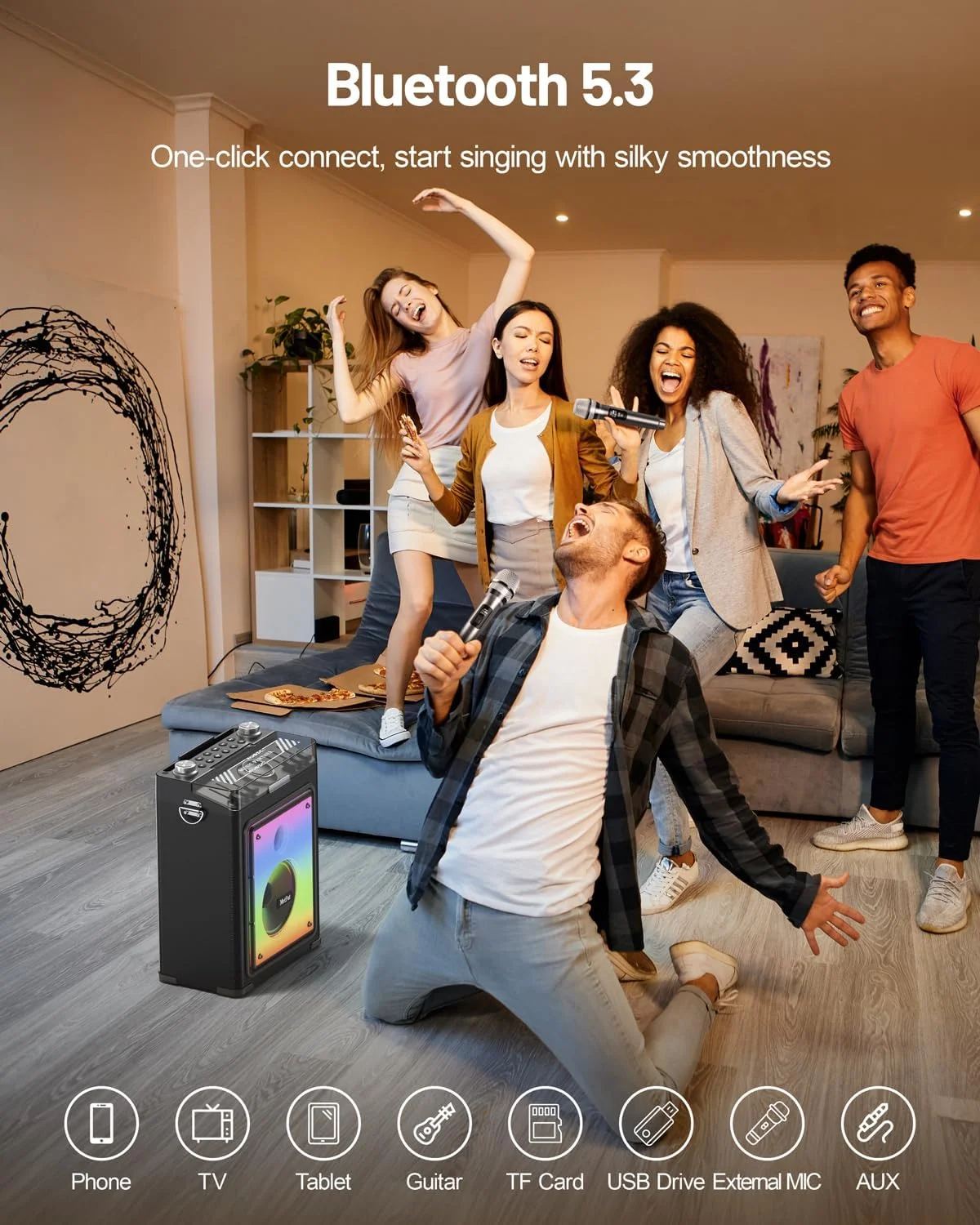 دستگاه کارائوکه، اسپیکر بلوتوثی قابل حمل 5.3 با 2 میکروفون بی سیم، اسپیکرهای بلوتوثی مهمانی با ورودی گیتار - اسپیکر چوبی ممتاز با کنترل باس و تریبل برای مهمانی های خانگی و فضای باز دستگاه کارائوکه، اسپیکر بلوتوثی قابل حمل 5.3 با 2 میکروفون بی سیم، اسپیکرهای بلوتوثی مهمانی با ورودی گیتار - اسپیکر چوبی ممتاز با کنترل باس و تریبل برای مهمانی های خانگی و فضای باز