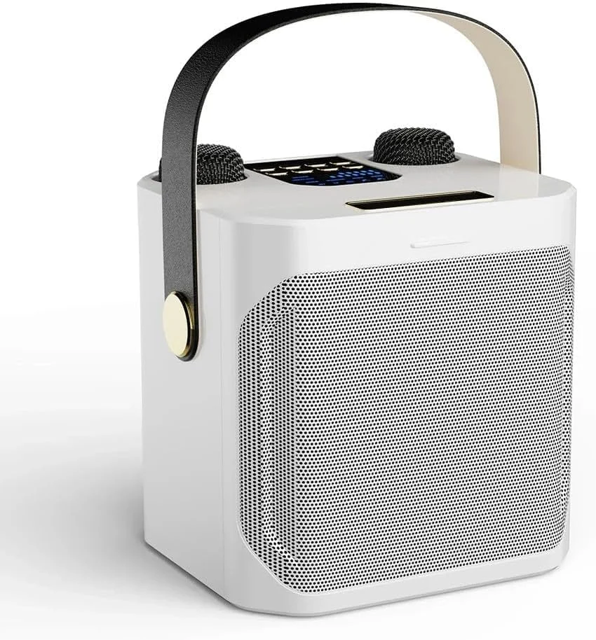 دستگاه کارائوکه با بیس عمیق و غنی، صدای قدرتمند، 2 میکروفون بی سیم، پشتیبانی برای خانه، مهمانی، عروسی، پیک نیک، فضای باز - سفید