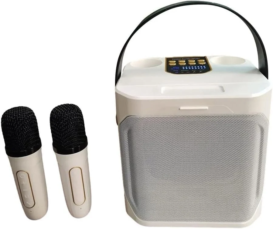 دستگاه کارائوکه با بیس عمیق و غنی، صدای قدرتمند، 2 میکروفون بی سیم، پشتیبانی برای خانه، مهمانی، عروسی، پیک نیک، فضای باز - سفید