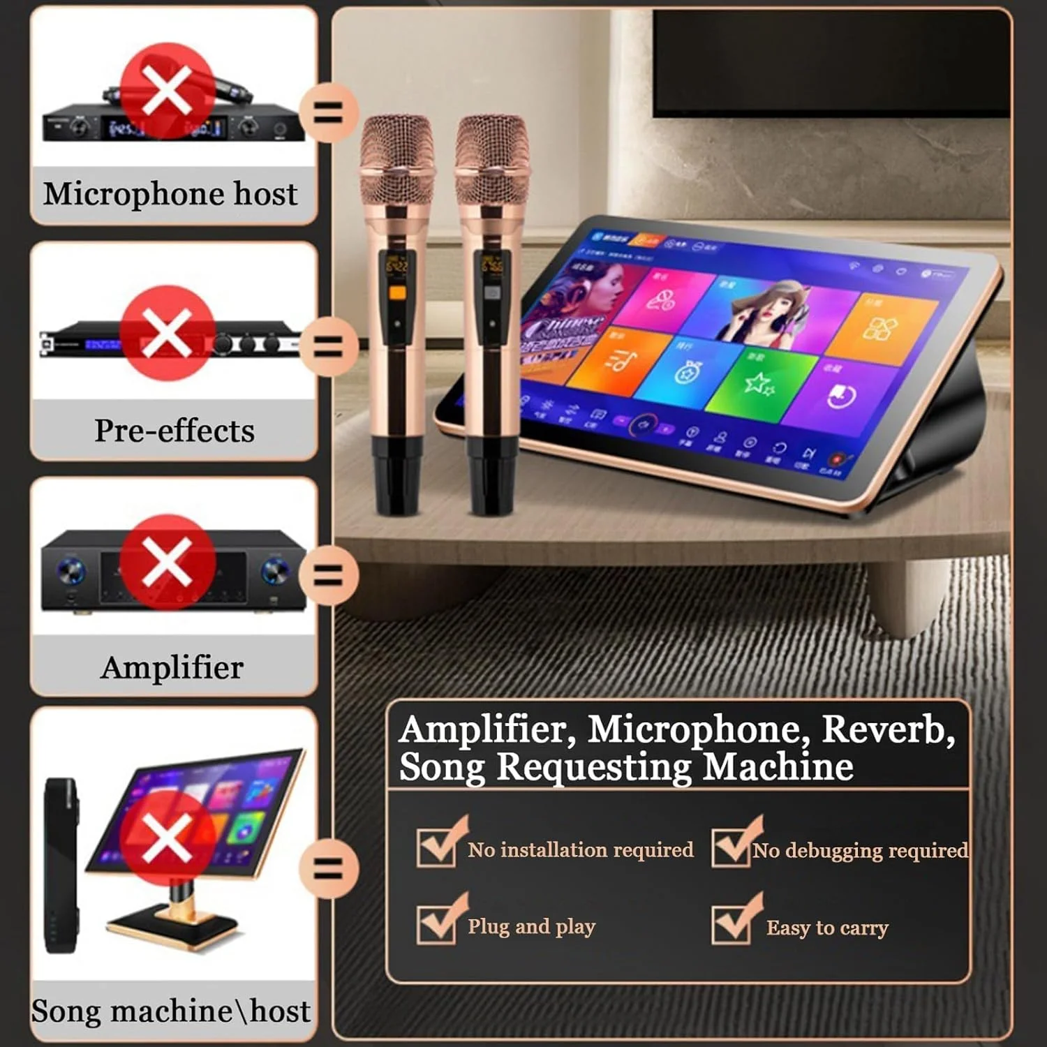 دستگاه کارائوکه، دستگاه کارائوکه قابل حمل 3 در 1 با صفحه لمسی خازنی 18.5 اینچی، 2 میکروفون بی سیم با افکت ریورب و نمایش متن ترانه، خروجی 4K، دارای 600 هزار آهنگ ابری، دستگاه پخش KTV رومیزی مشکی 3 ترابایت دستگاه کارائوکه، دستگاه کارائوکه قابل حمل 3 در 1 با صفحه لمسی خازنی 18.5 اینچی، 2 میکروفون بی سیم با افکت ریورب و نمایش متن ترانه، خروجی 4K، دارای 600 هزار آهنگ ابری، دستگاه پخش KTV رومیزی مشکی 3 ترابایت