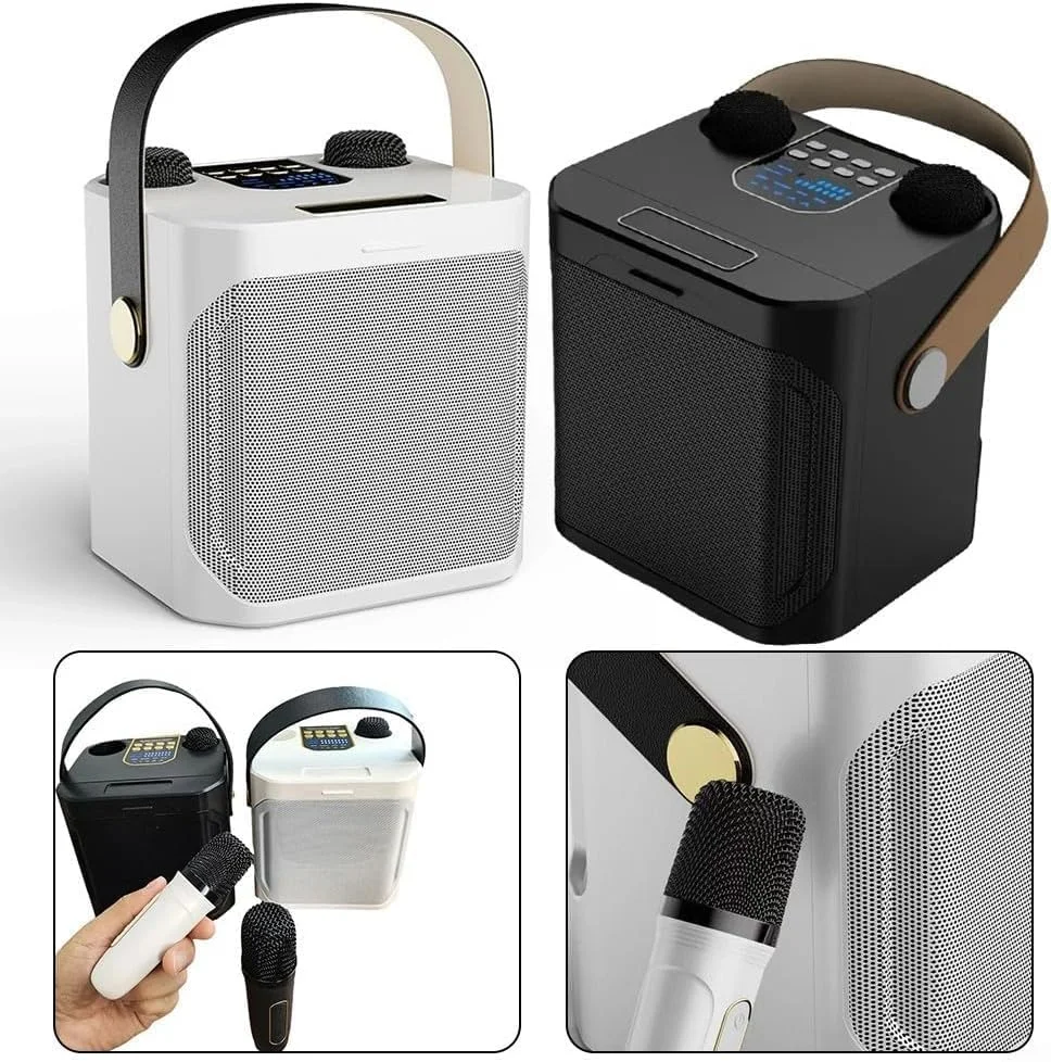 دستگاه کارائوکه با بیس عمیق و غنی، صدای قدرتمند، 2 میکروفون بی سیم، پشتیبانی برای خانه، مهمانی، عروسی، پیک نیک، فضای باز - سفید
