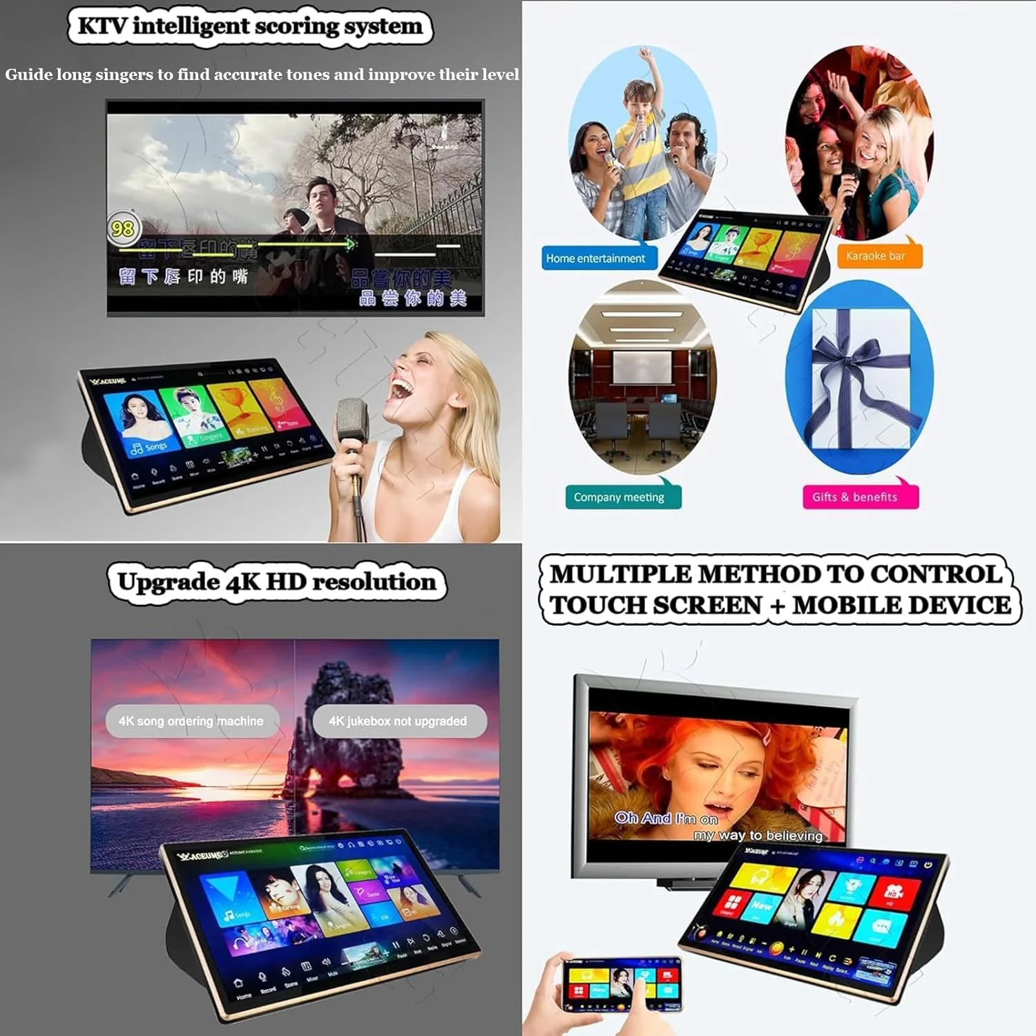 دستگاه کارائوکه، دستگاه کارائوکه قابل حمل 3 در 1 با صفحه لمسی خازنی 18.5 اینچی، 2 میکروفون بی سیم با افکت ریورب و نمایش متن ترانه، خروجی 4K، دارای 600 هزار آهنگ ابری، دستگاه پخش KTV رومیزی مشکی 3 ترابایت دستگاه کارائوکه، دستگاه کارائوکه قابل حمل 3 در 1 با صفحه لمسی خازنی 18.5 اینچی، 2 میکروفون بی سیم با افکت ریورب و نمایش متن ترانه، خروجی 4K، دارای 600 هزار آهنگ ابری، دستگاه پخش KTV رومیزی مشکی 3 ترابایت