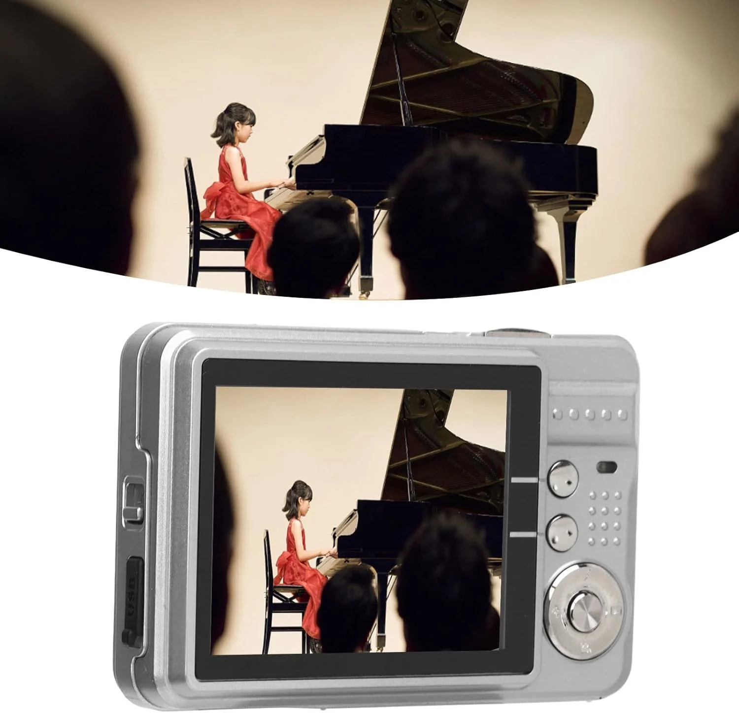 دوربین جیبی شارژی با پشتیبانی کارت حافظه 128 گیگابایتی، دوربین دیجیتال 4K 48 مگاپیکسلی با زوم 8 برابر و صفحه نمایش 2.7 اینچی LCD، دوربین انتقال USB برای مبتدیان (نقره ای)