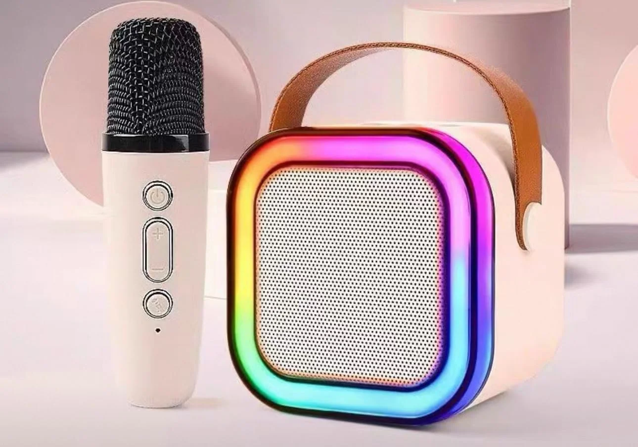 دستگاه کارائوکه کوچک ALICE برای کودکان و بزرگسالان، اسپیکر کارائوکه بلوتوث قابل حمل با میکروفون بی سیم و چراغ های رنگی LED، جشن تولد خانگی برای دختران/پسران 4، 5، 6، 7، 8، 9، 10، 11، 12 سال به بالا