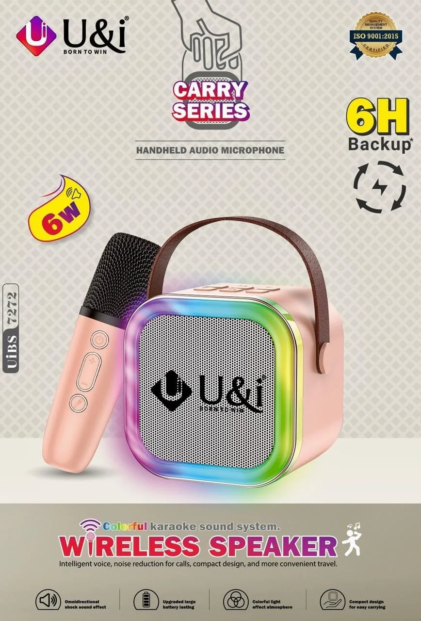 سیستم کارائوکه قابل حمل با میکروفون بی‌سیم، بلندگوی کارائوکه بی‌سیم، سری 6H، چراغ‌های ال‌ای‌دی RGB، کاهش نویز، سیستم صوتی 6 واتی