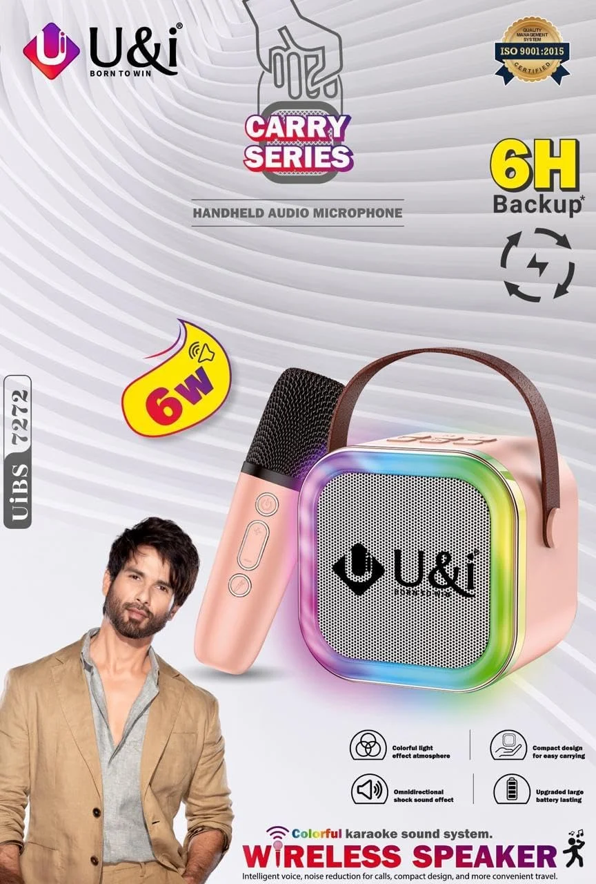 سیستم کارائوکه قابل حمل با میکروفون بی‌سیم، بلندگوی کارائوکه بی‌سیم، سری 6H، چراغ‌های ال‌ای‌دی RGB، کاهش نویز، سیستم صوتی 6 واتی