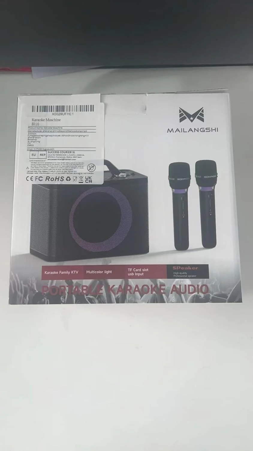 دستگاه کارائوکه با 2 میکروفون بی سیم RGB - کارائوکه 5200mAh با 10 حالت RGB، پنل کنترل مستقل، 13 ساعت پخش، صدای Hi-Fi، کارائوکه از AUX/USB/TF Card/USB/Coax پشتیبانی می کند