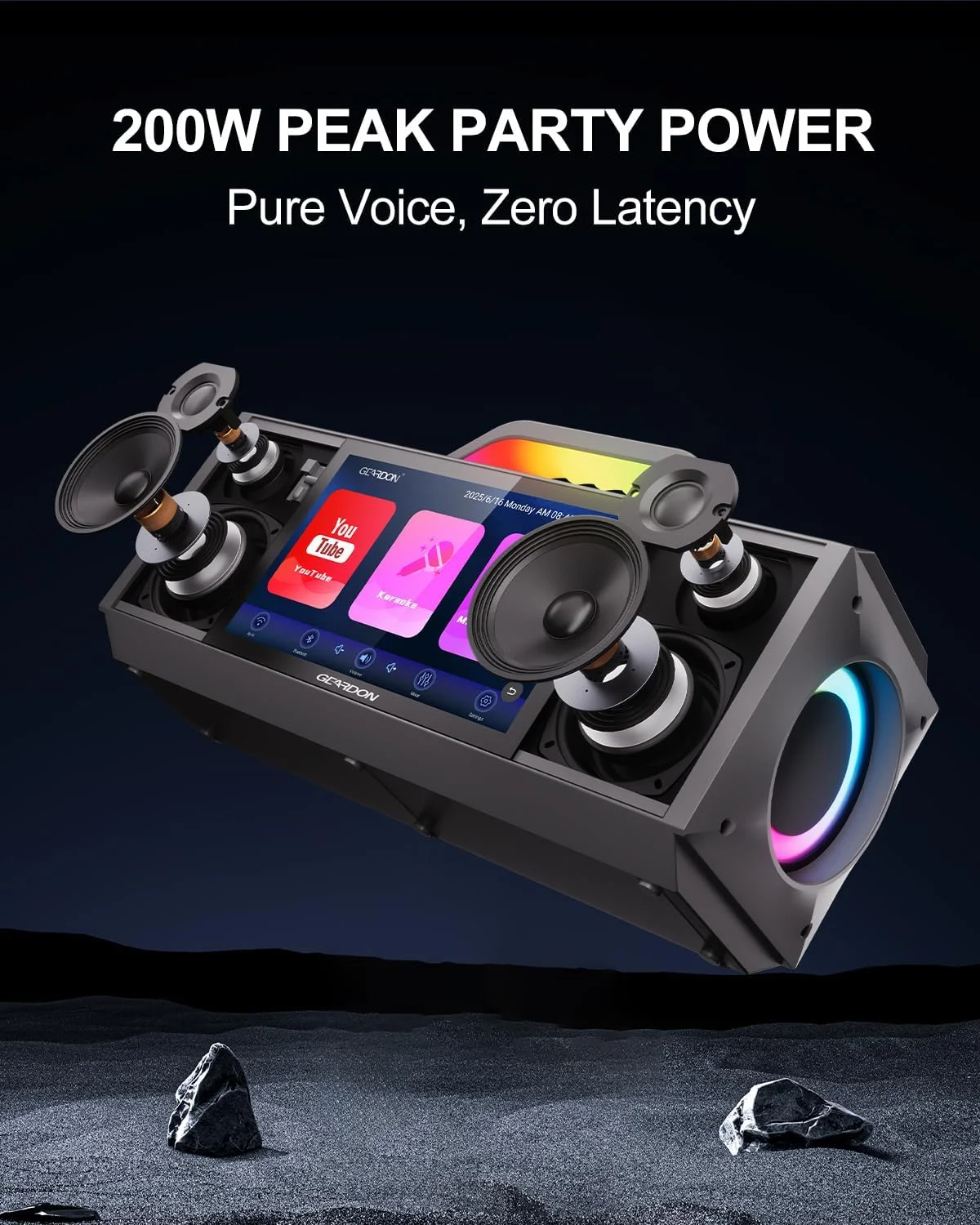 دستگاه کارائوکه برای بزرگسالان، با نمایش متن ترانه و صفحه نمایش، سیستم کارائوکه برای یوتیوب، 2 میکروفون بی سیم، توان خروجی 1000 وات، برنامه کارائوکه رایگان، اسپیکر کارائوکه قابل حمل برای مهمانی های خانگی و فضای باز