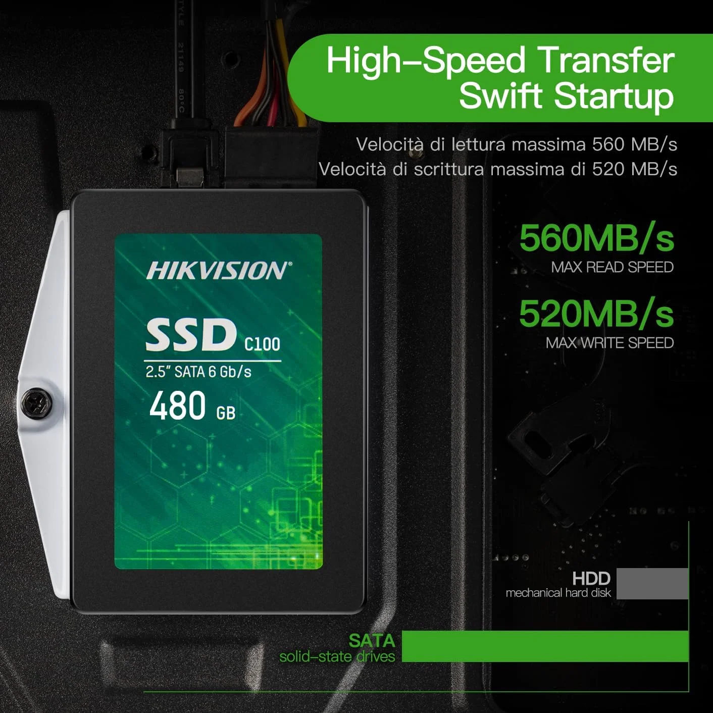 هارد اس اس دی 480 گیگابایتی HIKVISION سری C100، 2.5 اینچی TLC/SATA III، سرعت خواندن/نوشتن تا 420/550 مگابایت بر ثانیه