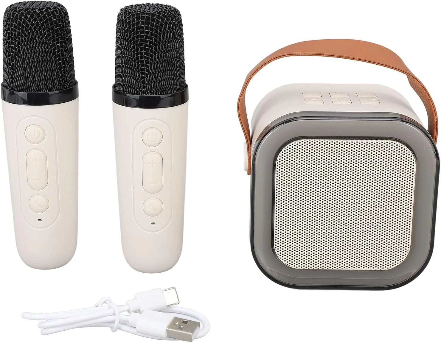 اسپیکر کارائوکه قابل حمل با کیفیت صدای عالی به همراه 2 میکروفون برای منزل، رنگ زردآلویی