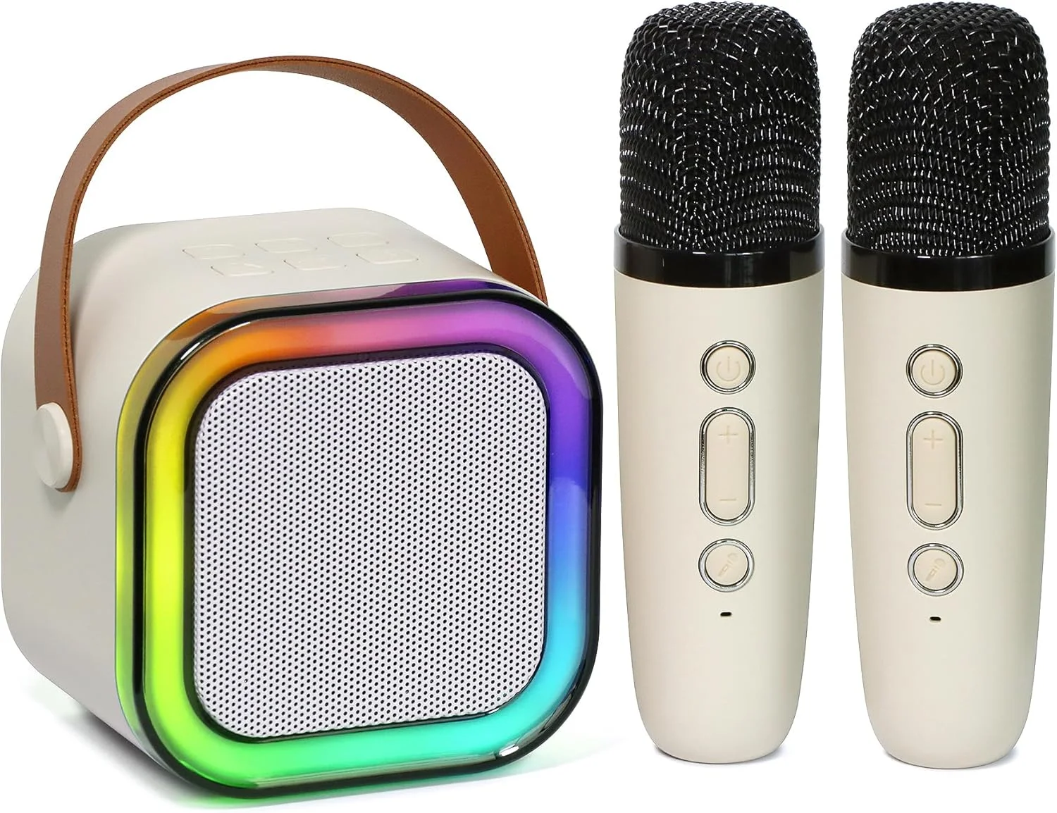 دستگاه کارائوکه کوچک برای کودکان و بزرگسالان با بلندگو و 2 میکروفون، جلوه های صوتی و نورهای پویا برای هدیه تولد، استفاده در خانه، فضای باز و پخش زنده تیک تاک
