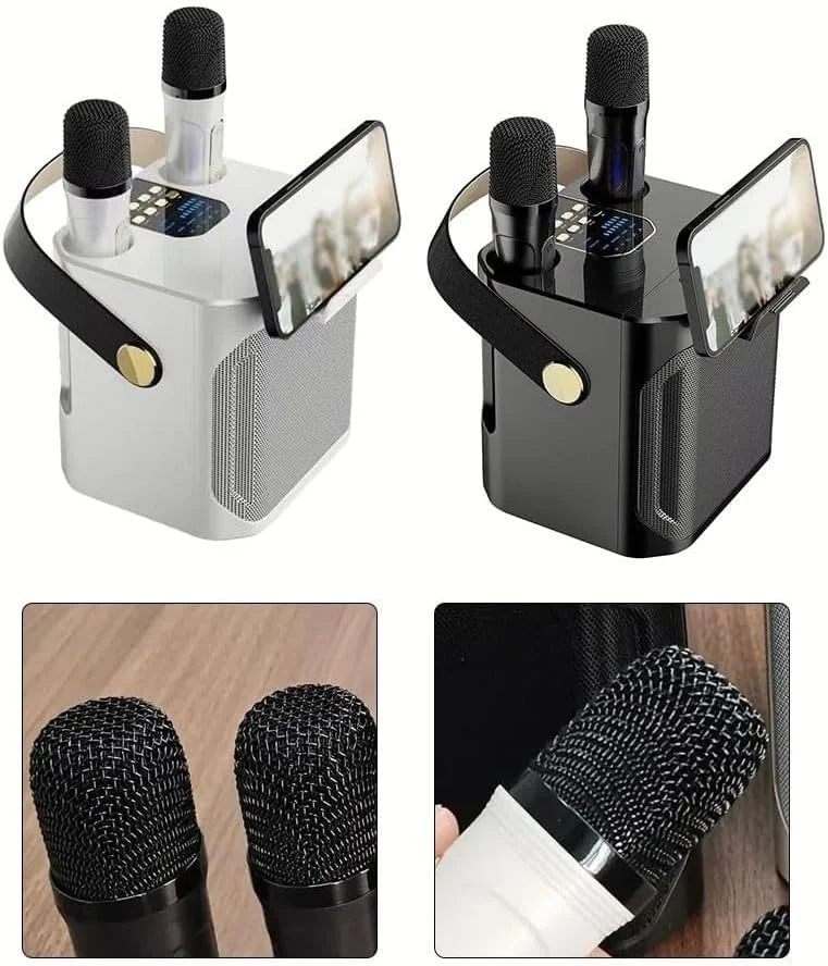 دستگاه کارائوکه با بیس عمیق و غنی، صدای قدرتمند، 2 میکروفون بی سیم، پشتیبانی از منزل، مهمانی، عروسی، پیک نیک، فضای باز