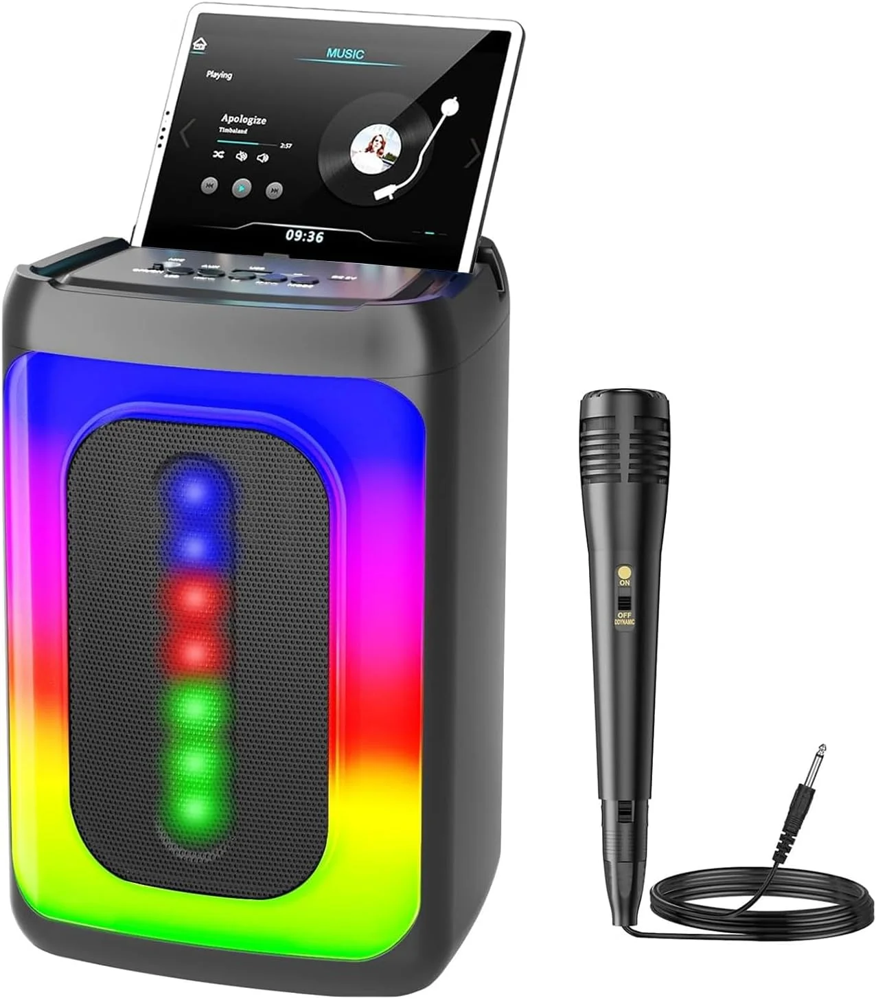 دستگاه کارائوکه برای بزرگسالان و کودکان، بلندگوی بلوتوث قابل حمل با 1 میکروفون سیمی، سیستم PA با نور برای مهمانی خانگی/هدایای تولد