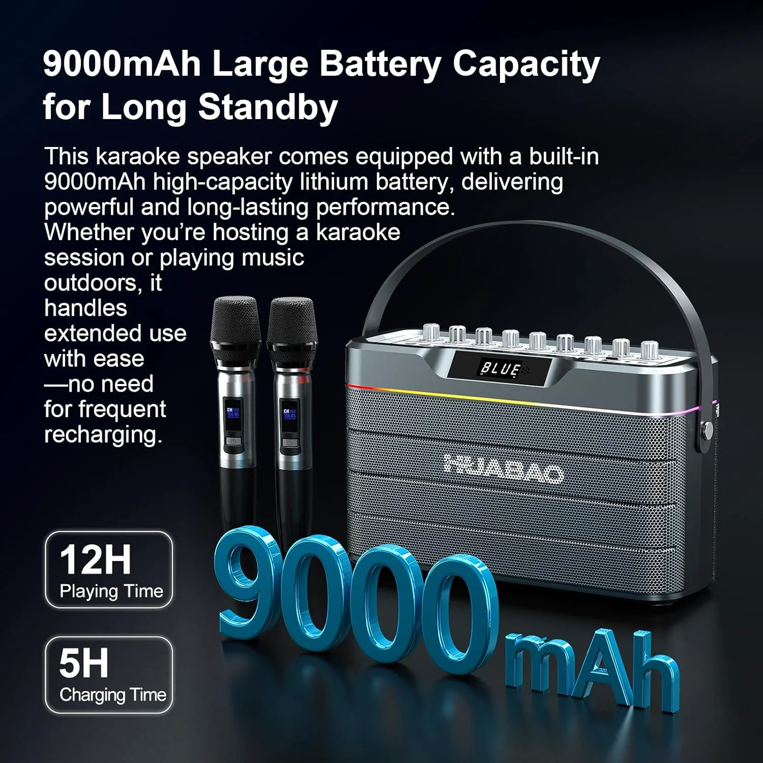 دستگاه کارائوکه - اسپیکر بلوتوث 100 واتی با سوپر باس، 2 میکروفون بی سیم، سیستم PA قابل حمل با چراغ های LED، جفت سازی TWS، تنظیم باس/تریبل/اکو، بلندگوی حرفه ای
