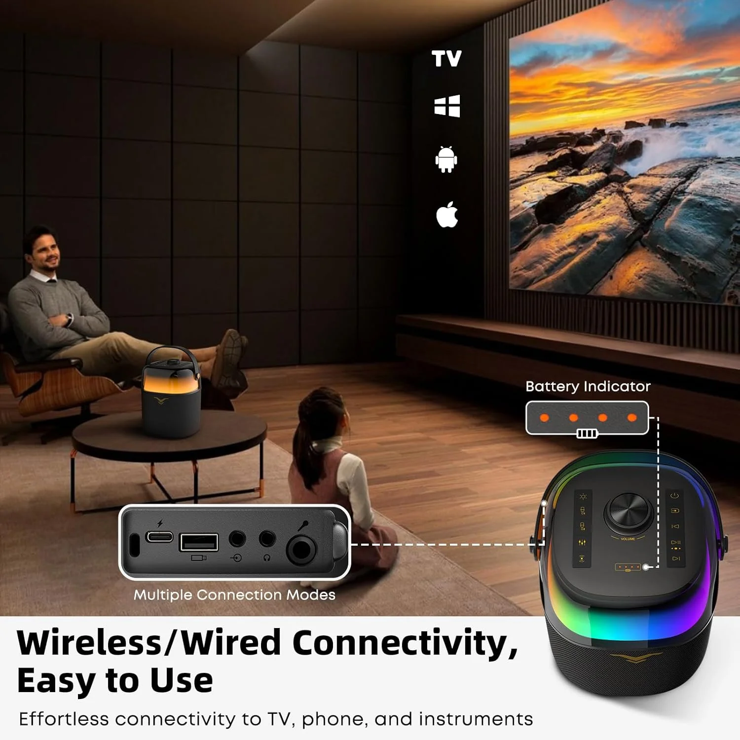 دستگاه کارائوکه، اسپیکر بلوتوث قابل حمل با 2 میکروفون بی سیم، سیستم PA با حالت صدا و چراغ های LED داخلی برای بزرگسالان و کودکان، پشتیبانی از FM/AUX/USB/6.35mm دستگاه کارائوکه، اسپیکر بلوتوث قابل حمل با 2 میکروفون بی سیم، سیستم PA با حالت صدا و چراغ های LED داخلی برای بزرگسالان و کودکان، پشتیبانی از FM/AUX/USB/6.35mm