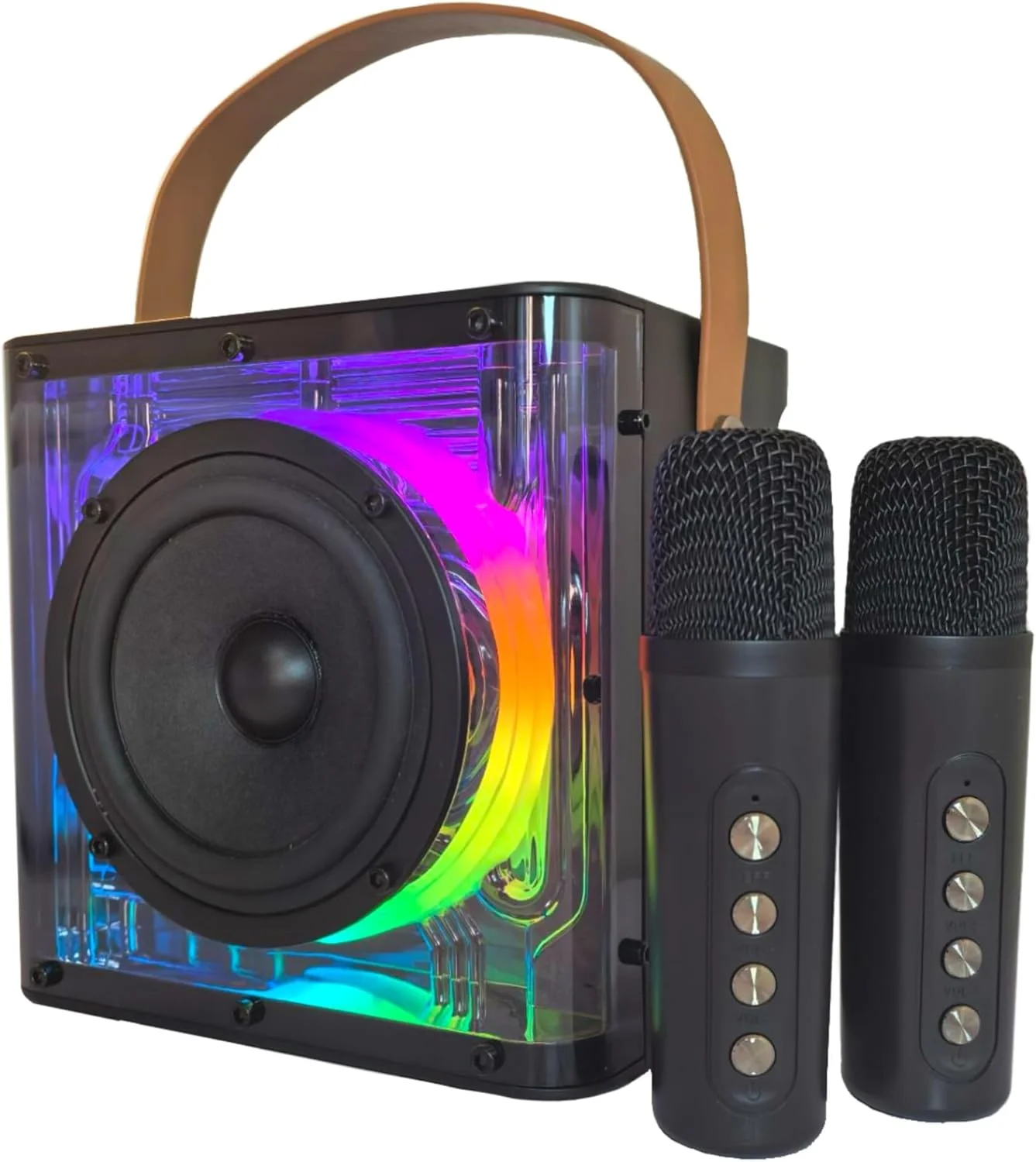 دستگاه کارائوکه، سیستم کارائوکه با 2 میکروفون، بلندگو با میکروفون، سیستم PA برای مهمانی خانگی، جلسه، عروسی، پیک نیک، کلیسا، هدیه