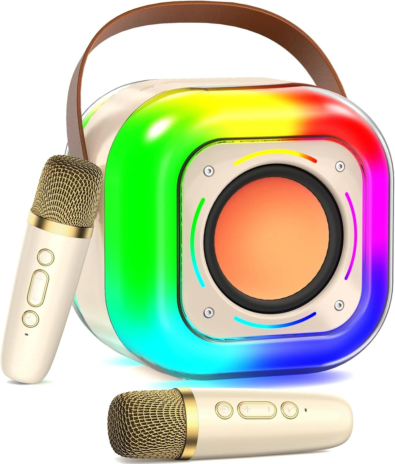 دستگاه کارائوکه قابل حمل HWWR با 2 میکروفون بی سیم، سیستم PA، تغییر صدا، چراغ های LED برای مهمانی های خانگی، بهترین هدیه موسیقی برای دختران و پسران
