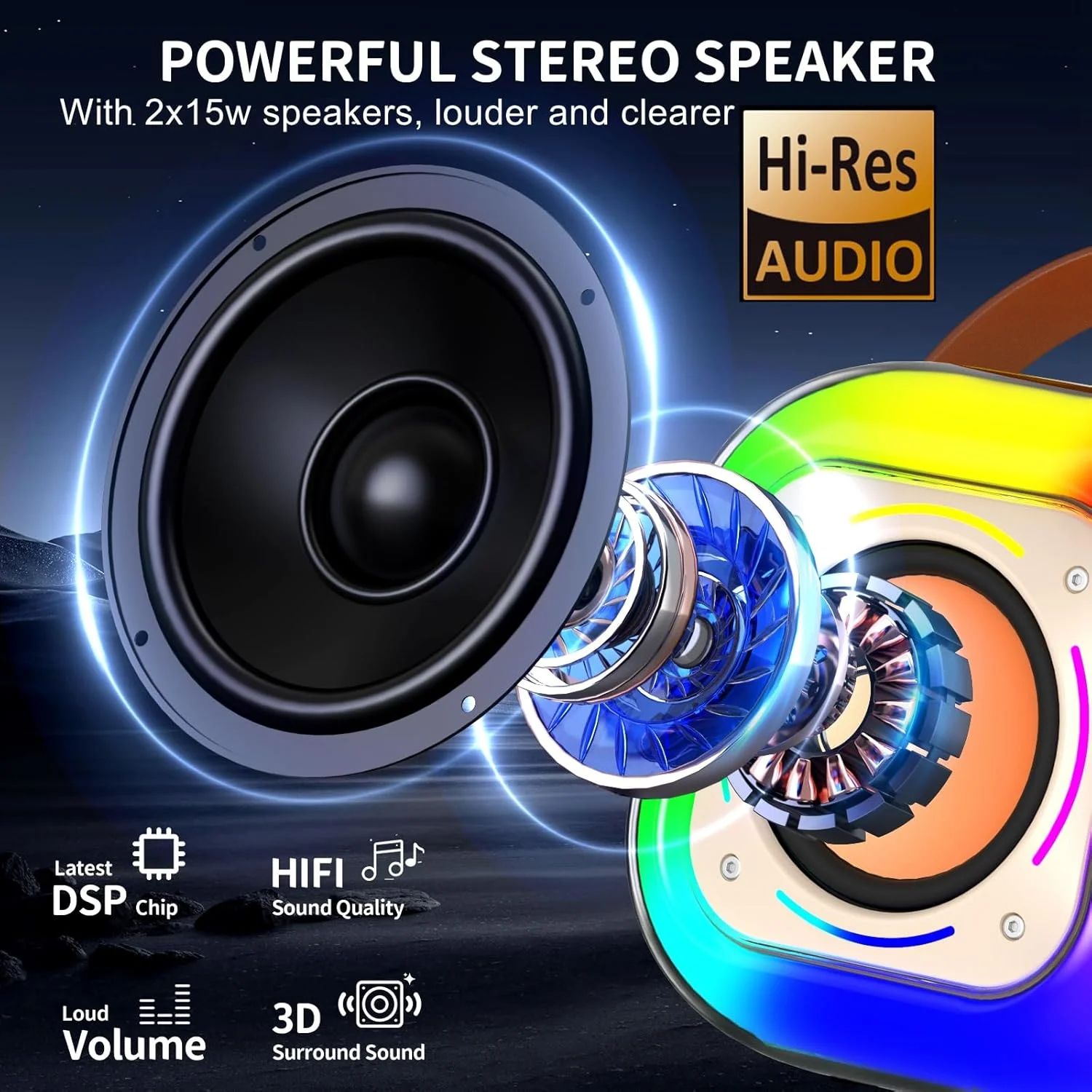 دستگاه کارائوکه قابل حمل HWWR با 2 میکروفون بی سیم، سیستم PA، تغییر صدا، چراغ های LED برای مهمانی های خانگی، بهترین هدیه موسیقی برای دختران و پسران