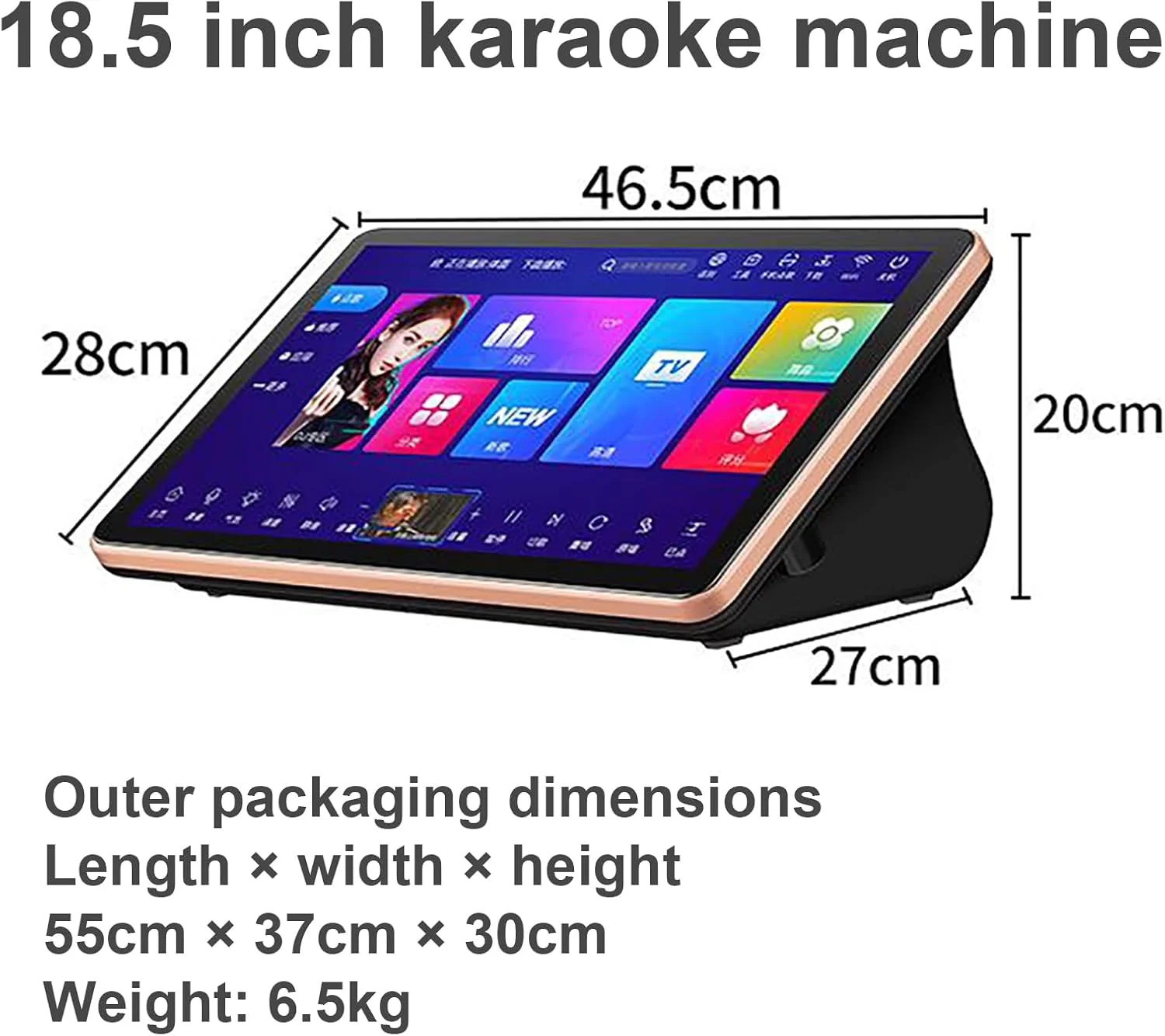 دستگاه کارائوکه ۱۸.۵ اینچی، دستگاه KTV رومیزی، دستگاه کارائوکه با صفحه لمسی، با میکروفون بی سیم، کنترل برنامه + چند زبانه، برای خانه، سفید