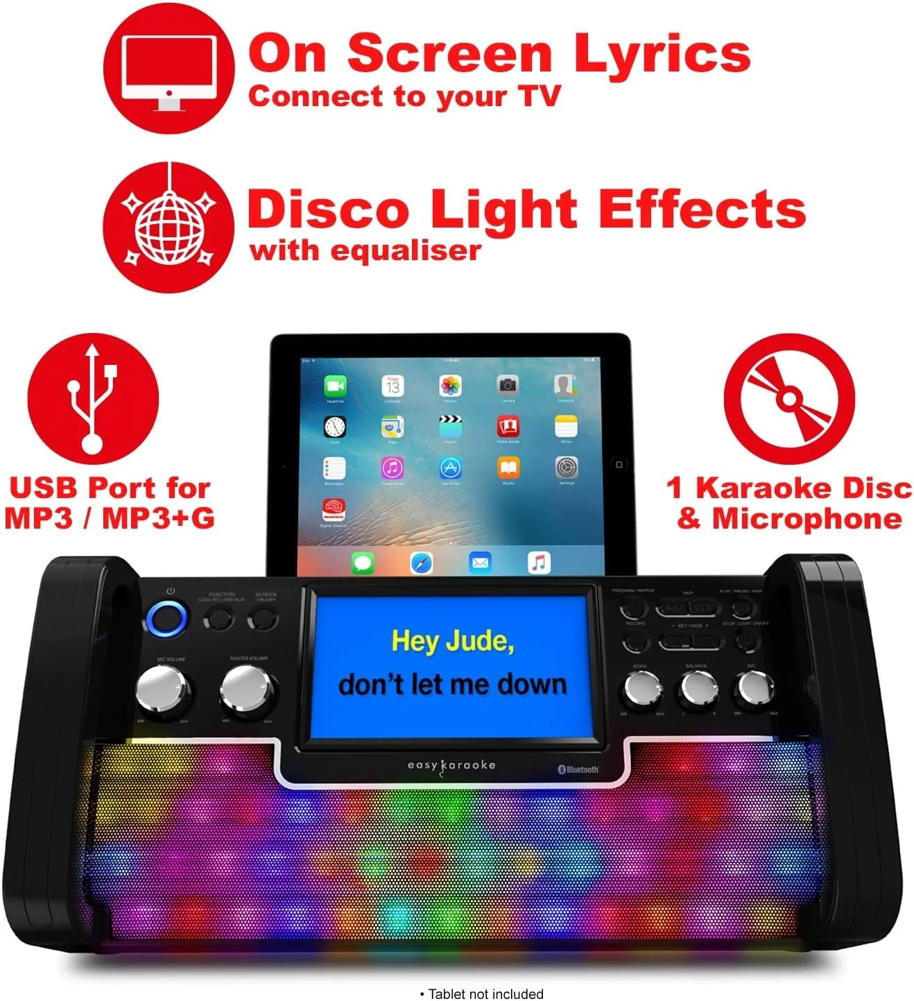 دستگاه کارائوکه بلوتوثی EK easy karaoke EKS780-BT با بلندگو، 1 میکروفون، چراغ‌های دیسکو LED و صفحه نمایش رنگی 7 اینچی TFT