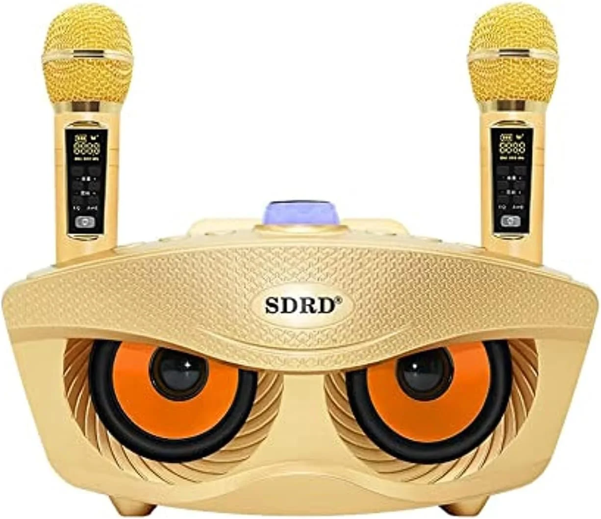 اسپیکر کارائوکه 30 واتی Crony Sd306 Plus با بلوتوث دوگانه 4.2، میکروفون استریو خانگی KTV، اسپیکر صدای بزرگ به همراه 2 میکروفون بی سیم | طلایی