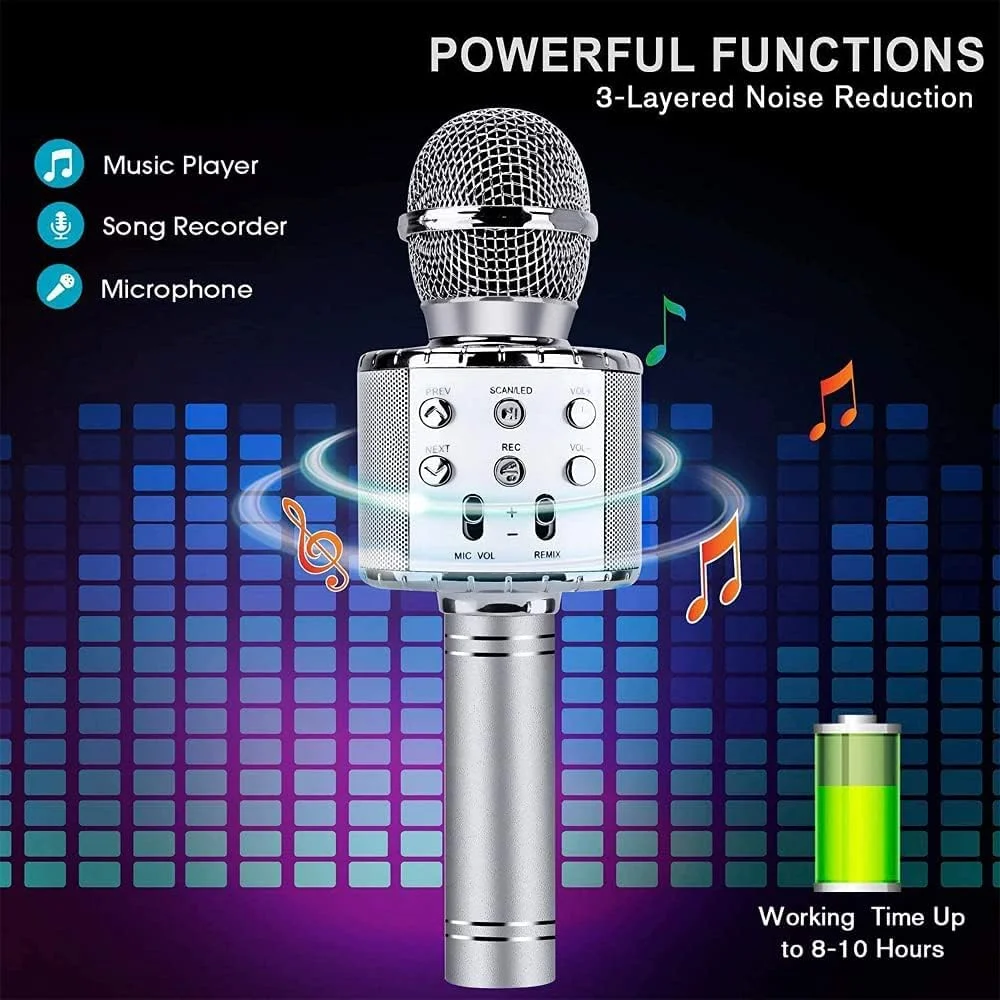 میکروفون کارائوکه بلوتوث، اسپیکر قابل حمل کارائوکه خانگی KTV با عملکرد ضبط و چراغ های LED رقص نور برای اندروید و iOS