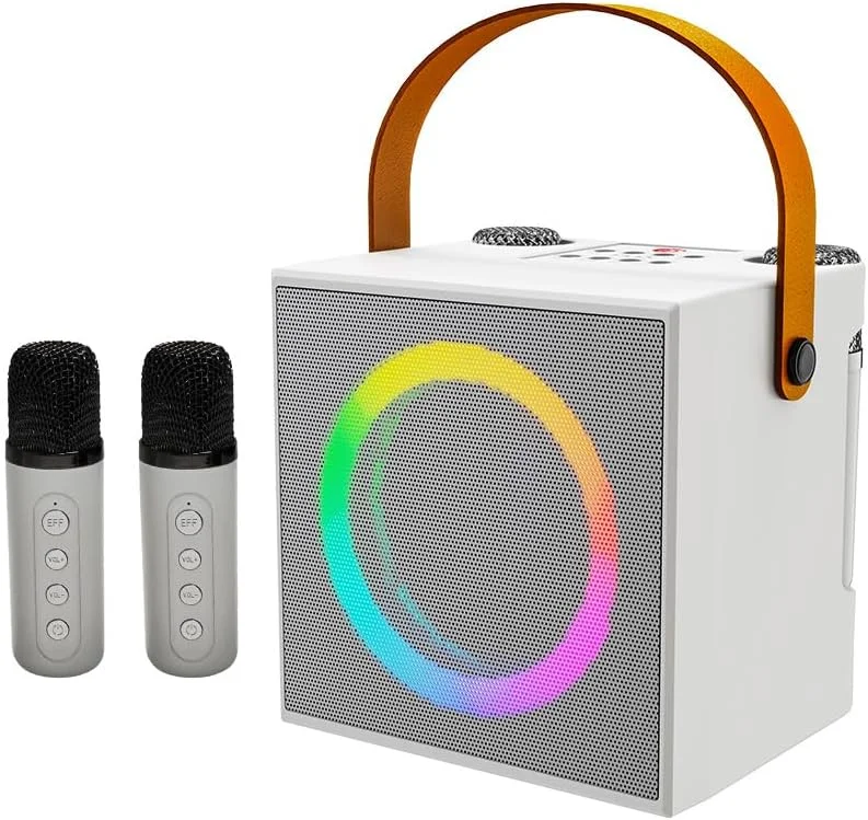 دستگاه کارائوکه Joleritc با 2 میکروفون بی سیم، بلندگو و میکروفون BT، ست KTV با جلوه های نور رنگارنگ 10 وات و بلندگوی 4 اینچی، میکروفون دستی، سیستم کارائوکه قابل حمل و سبک برای خانه