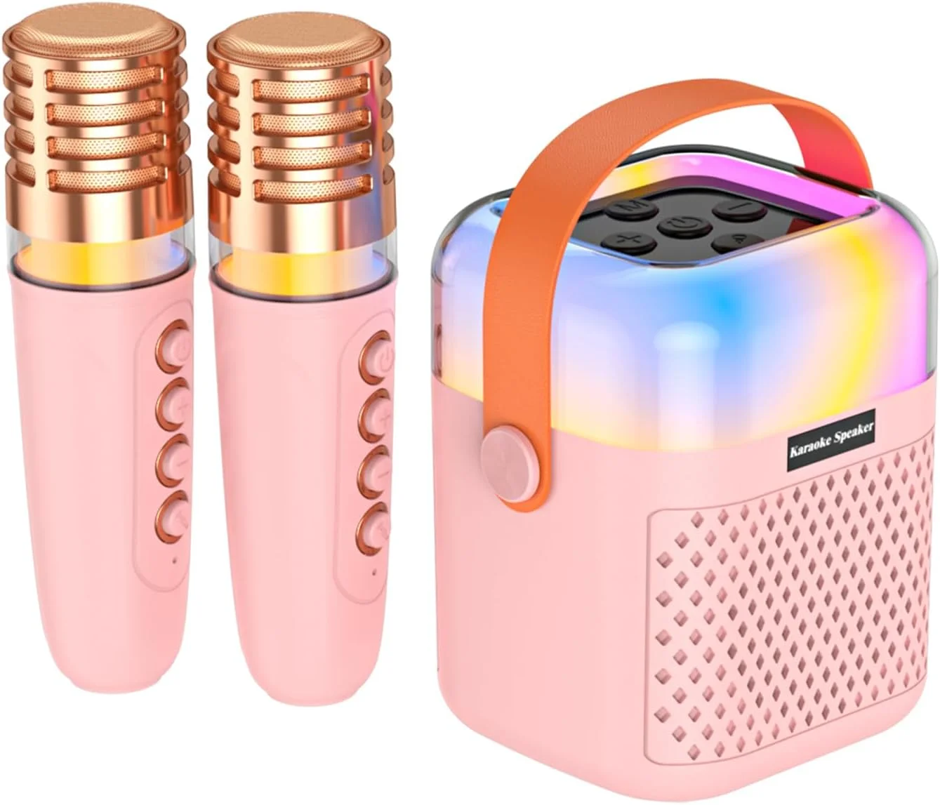 دستگاه کارائوکه Joleritc با 2 میکروفون بی سیم BT و بلندگو، ست KTV با جلوه های نور RGB، صدای فراگیر سه بعدی، میکروفون دستی، سیستم کارائوکه قابل حمل برای مهمانی خانگی و فضای باز