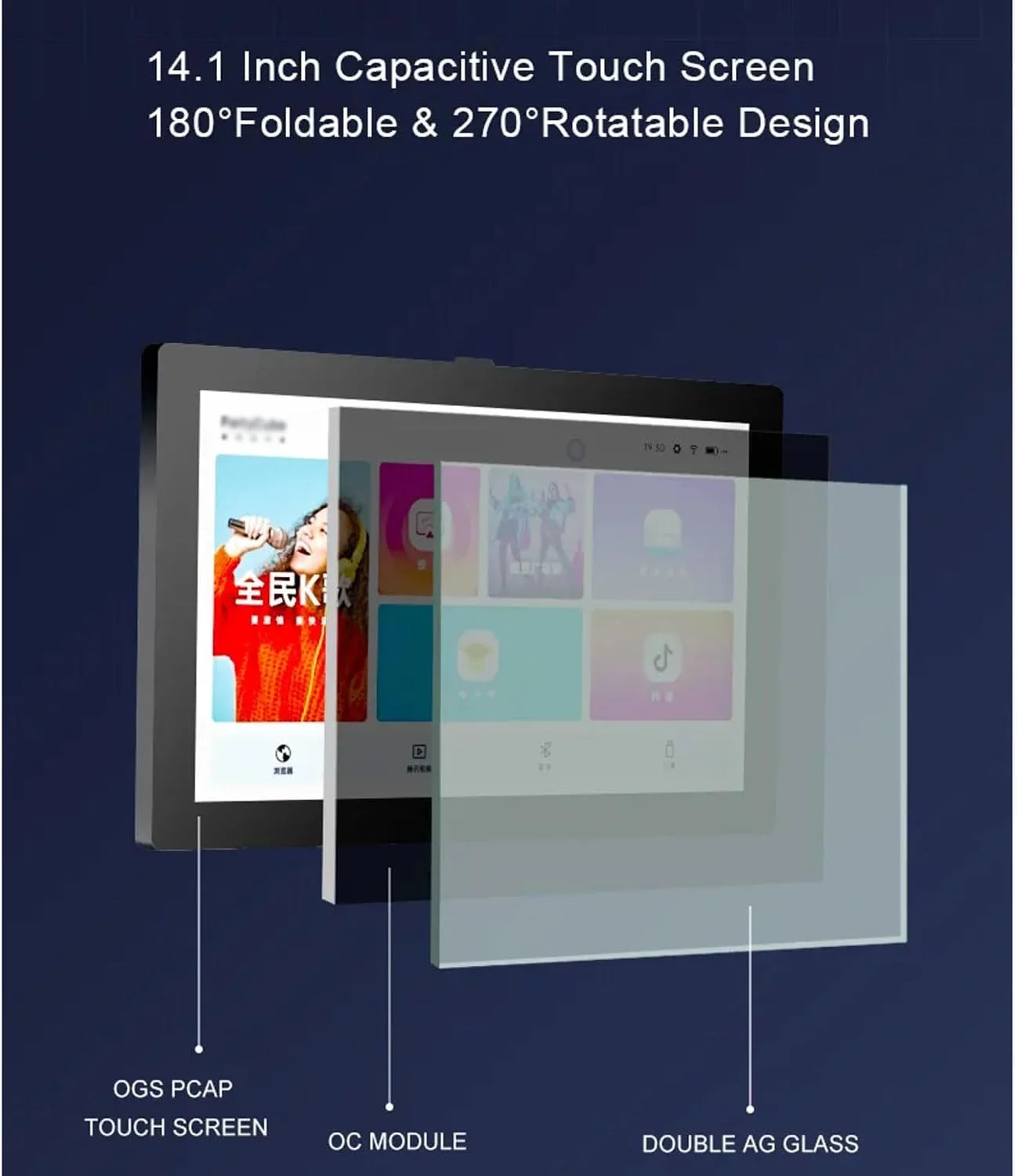 دستگاه کارائوکه بلوتوث قابل حمل، دستگاه مینی KTV حرفه ای با تبلت لمسی 14 اینچی، 2 میکروفون بی سیم، بلندگوی LED رنگی تاشو با باتری لیتیومی 10 آمپر (سفید)