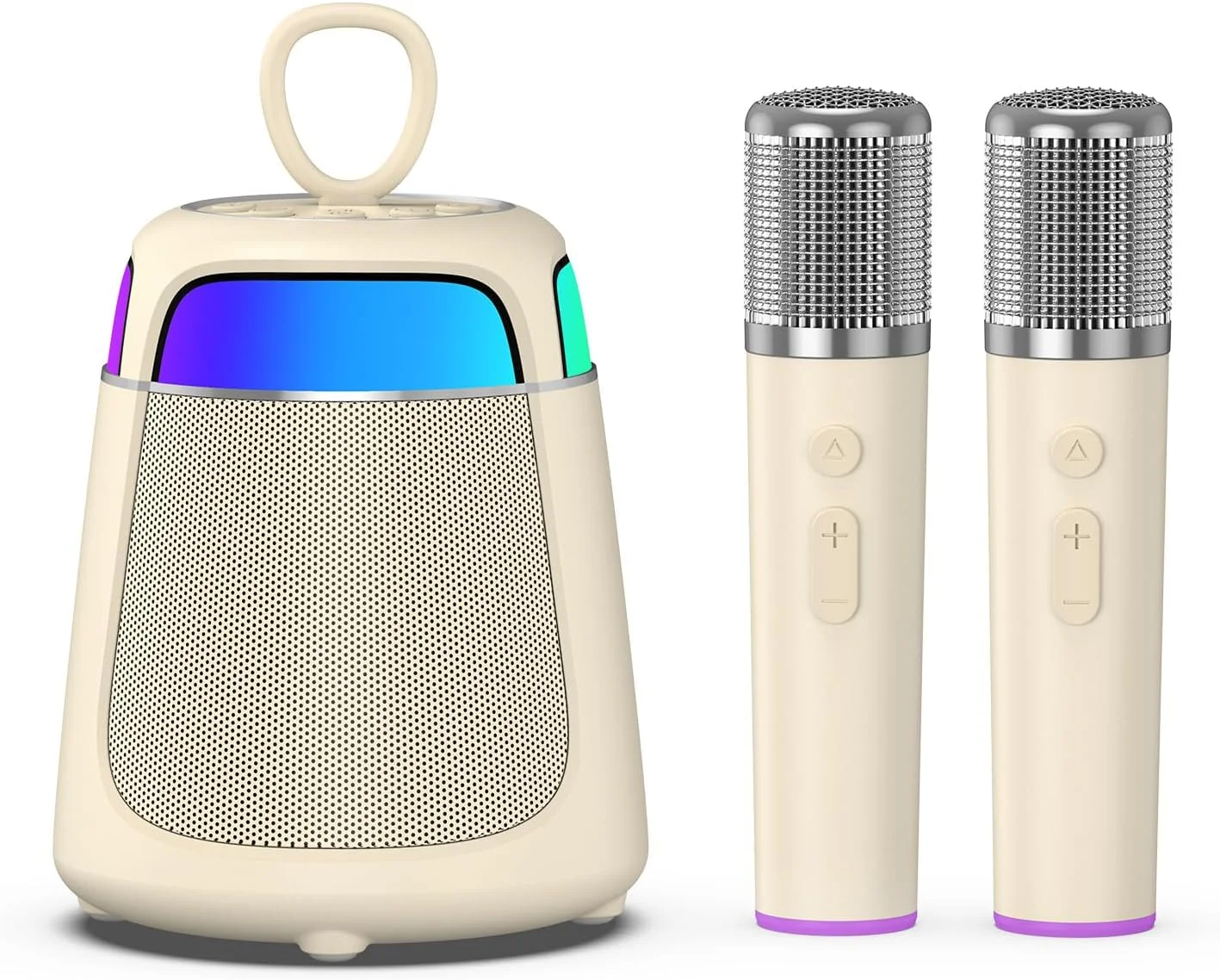 دستگاه کارائوکه JAMELO برای کودکان و بزرگسالان، با 2 میکروفون بی سیم، مینی اسپیکر بلوتوث با چراغ، هدیه تولد برای کودکان، دورهمی خانوادگی و مهمانی دوستان