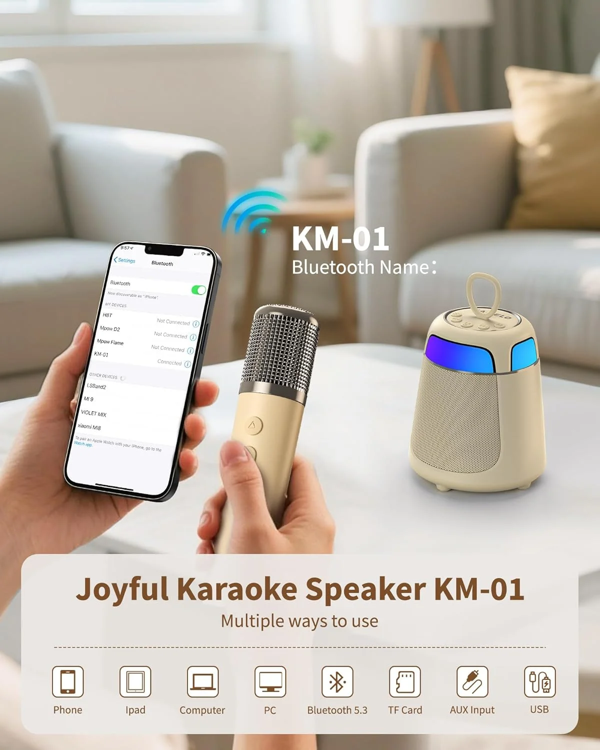 دستگاه کارائوکه JAMELO برای کودکان و بزرگسالان، با 2 میکروفون بی سیم، مینی اسپیکر بلوتوث با چراغ، هدیه تولد برای کودکان، دورهمی خانوادگی و مهمانی دوستان