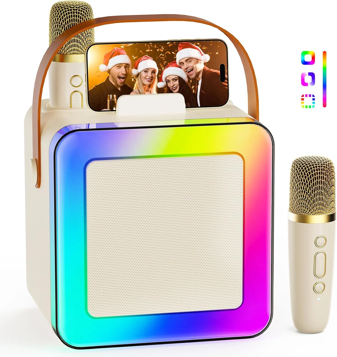 دستگاه کارائوکه کوچک با دو میکروفون، اسپیکر کارائوکه قابل حمل برای بزرگسالان و کودکان با نورهای خیره کننده، میکروفون کارائوکه دخترانه، هدیه تولد برای مهمانی خانوادگی پسران