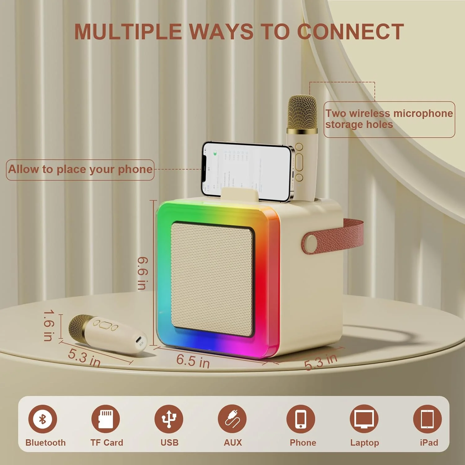 دستگاه کارائوکه کوچک با دو میکروفون، اسپیکر کارائوکه قابل حمل برای بزرگسالان و کودکان با نورهای خیره کننده، میکروفون کارائوکه دخترانه، هدیه تولد برای مهمانی خانوادگی پسران