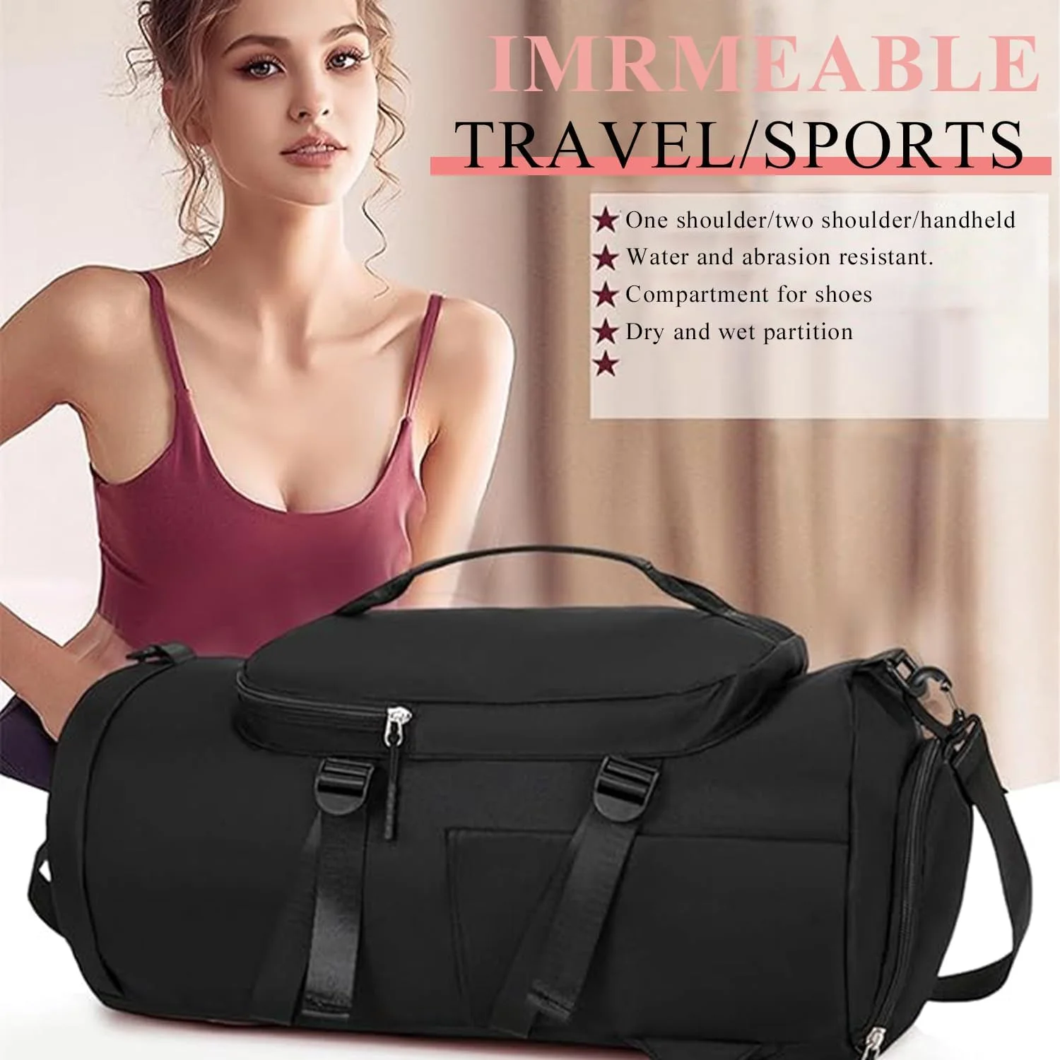 کوله پشتی مسافرتی فضای باز، کوله پشتی ورزشی خشک و مرطوب 3 در 1، کیف ورزشی قابل حمل یوگا زنانه 3 در 1 با محفظه کفش، مناسب برای مسافرت، فضای باز، یوگا. (مشکی)