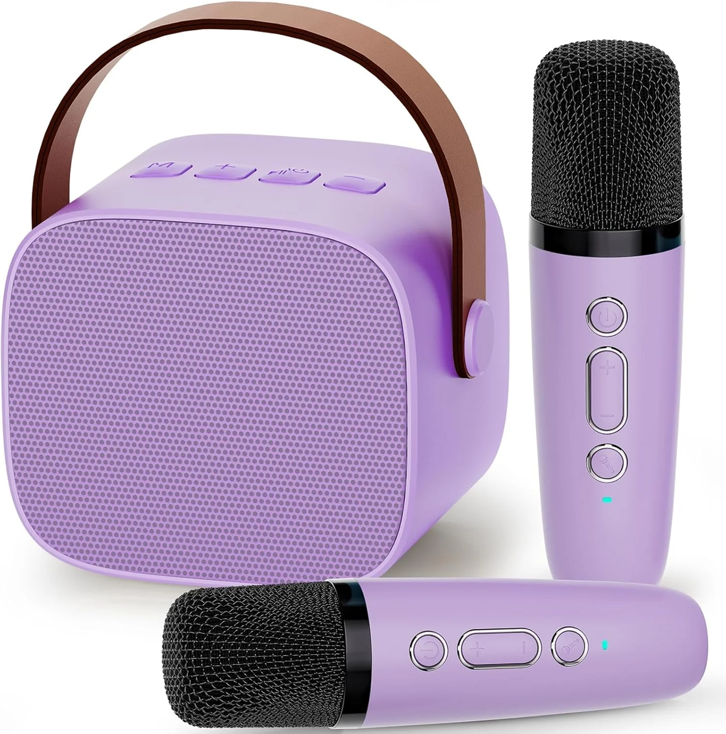 دستگاه کارائوکه کوچک IROO برای کودکان، اسپیکر بلوتوث قابل حمل با 2 میکروفون بی سیم برای کودکان و بزرگسالان، هدیه برای دختران و پسران 4-12 ساله، جشن تولد و منزل (بنفش)