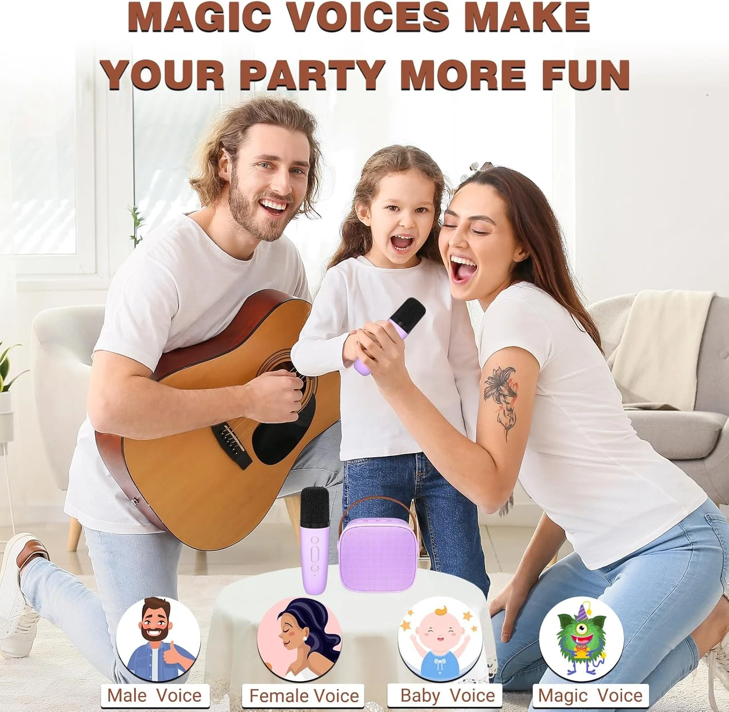 دستگاه کارائوکه کوچک IROO برای کودکان، اسپیکر بلوتوث قابل حمل با 2 میکروفون بی سیم برای کودکان و بزرگسالان، هدیه برای دختران و پسران 4-12 ساله، جشن تولد و منزل (بنفش)