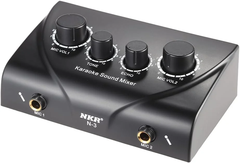 میکسر صدای کارائوکه قابل حمل Irfora با ورودی میکروفون دوگانه و کابل RCA و آداپتور برق برای تلویزیون، کامپیوتر، تلفن هوشمند و آمپلی فایر