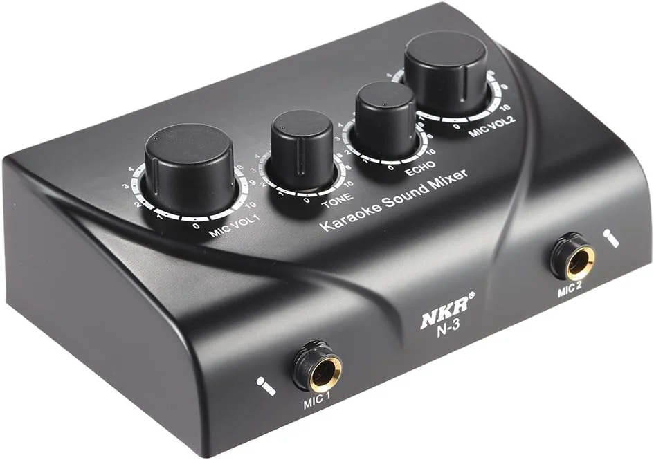 میکسر صدای کارائوکه قابل حمل Irfora با ورودی میکروفون دوگانه و کابل RCA و آداپتور برق برای تلویزیون، کامپیوتر، تلفن هوشمند و آمپلی فایر