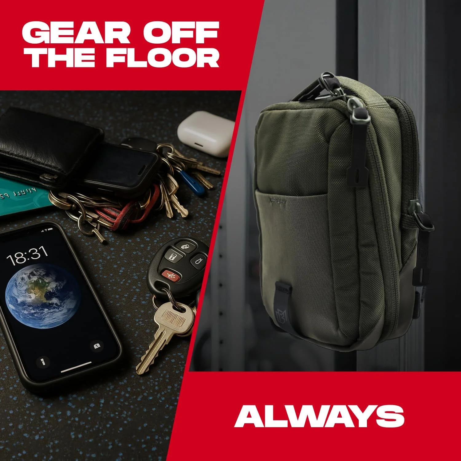 کیف رودوشی مغناطیسی - کیف کمری و دوشی سبز رنگ برای آقایان و بانوان | کیف باشگاه مغناطیسی برای باشگاه، مسافرت، کار و ورزش | وسایل خود را با اتصال مغناطیسی از کف کثیف باشگاه دور نگه دارید