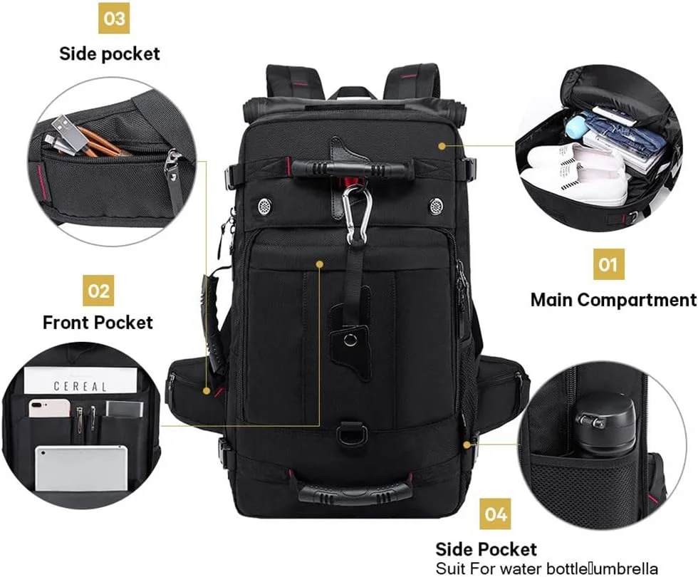 کیف کوله پشتی بزرگ چند منظوره آکسفورد ضد آب مناسب پرواز، کیف مسافرتی کاربردی کوهنوردی و ورزش در فضای باز، کوله پشتی کلاسیک لپ تاپ، کوله پشتی پیاده روی و کمپینگ روزانه برای آقایان و بانوان