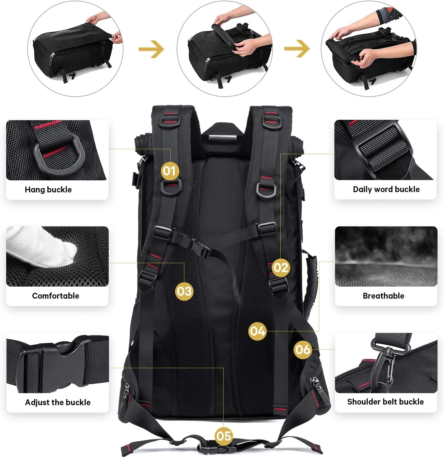 کیف کوله پشتی بزرگ چند منظوره آکسفورد ضد آب مناسب پرواز، کیف مسافرتی کاربردی کوهنوردی و ورزش در فضای باز، کوله پشتی کلاسیک لپ تاپ، کوله پشتی پیاده روی و کمپینگ روزانه برای آقایان و بانوان