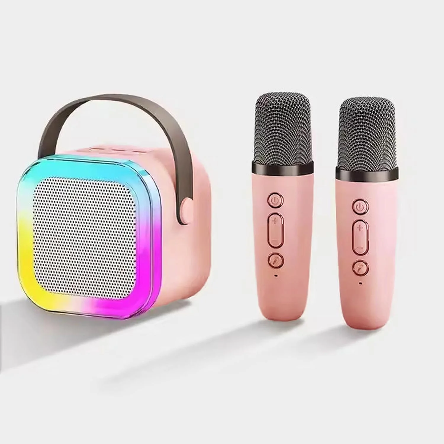 دستگاه کارائوکه برای کودکان و بزرگسالان - دستگاه کارائوکه کوچک با 2 میکروفون - بلندگوی بلوتوث قابل حمل با جلوه های نور LED برای اسباب بازی های کودکان، خانه خانوادگی