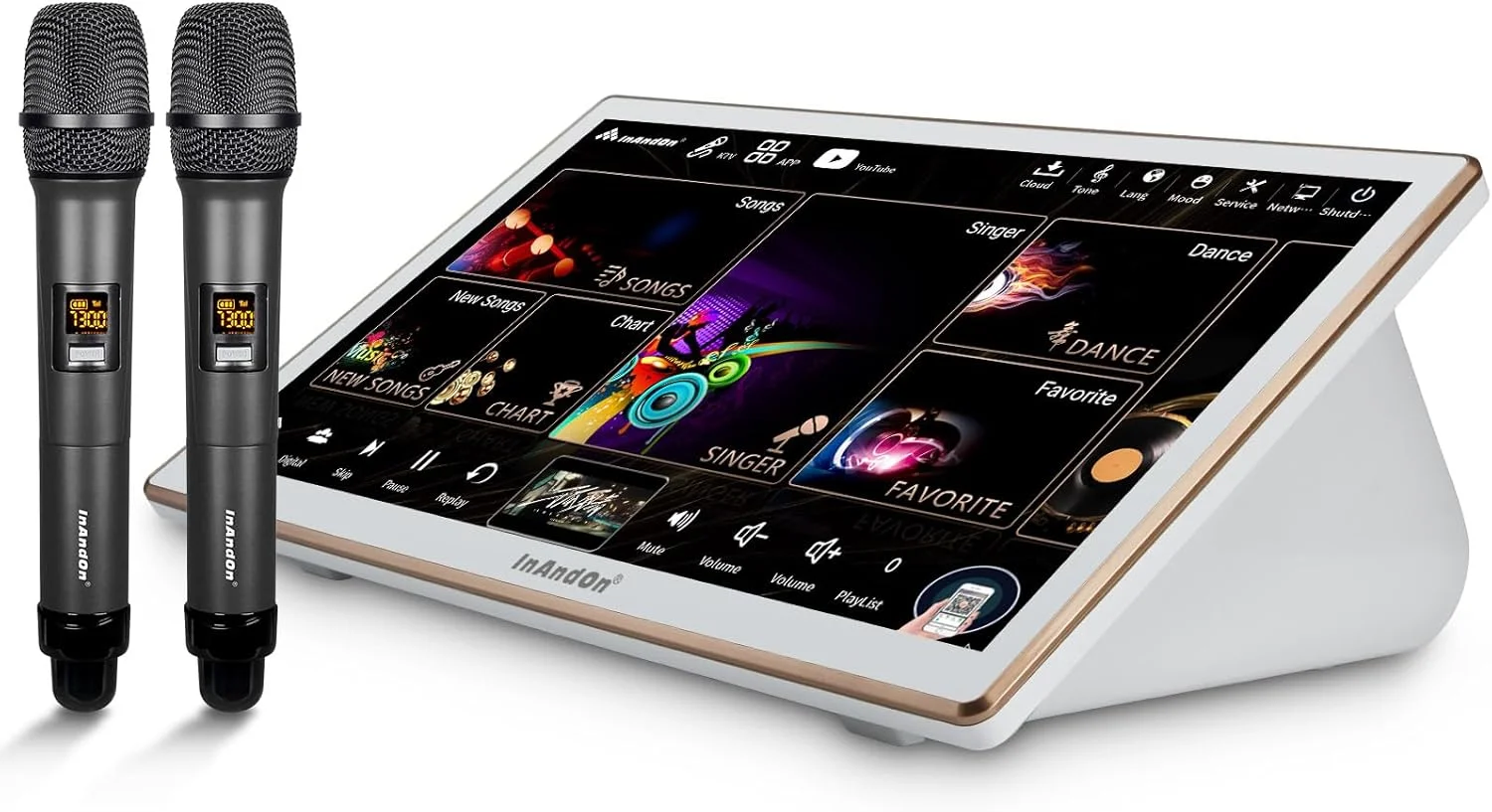 دستگاه کارائوکه چینی InAndOn مدل 2024، صفحه لمسی خازنی 18.5 اینچی، دارای 650 هزار آهنگ ابری، قابلیت پخش آنلاین از یوتیوب، 4 ترابایت حافظه