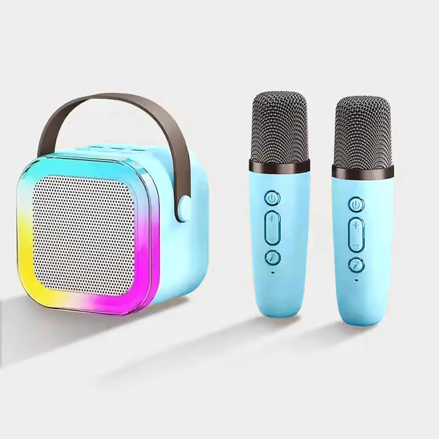 دستگاه کارائوکه برای کودکان و بزرگسالان - دستگاه کارائوکه کوچک با 2 میکروفون - اسپیکر بلوتوث قابل حمل با جلوه های نور LED برای اسباب بازی های کودکان و استفاده خانوادگی
